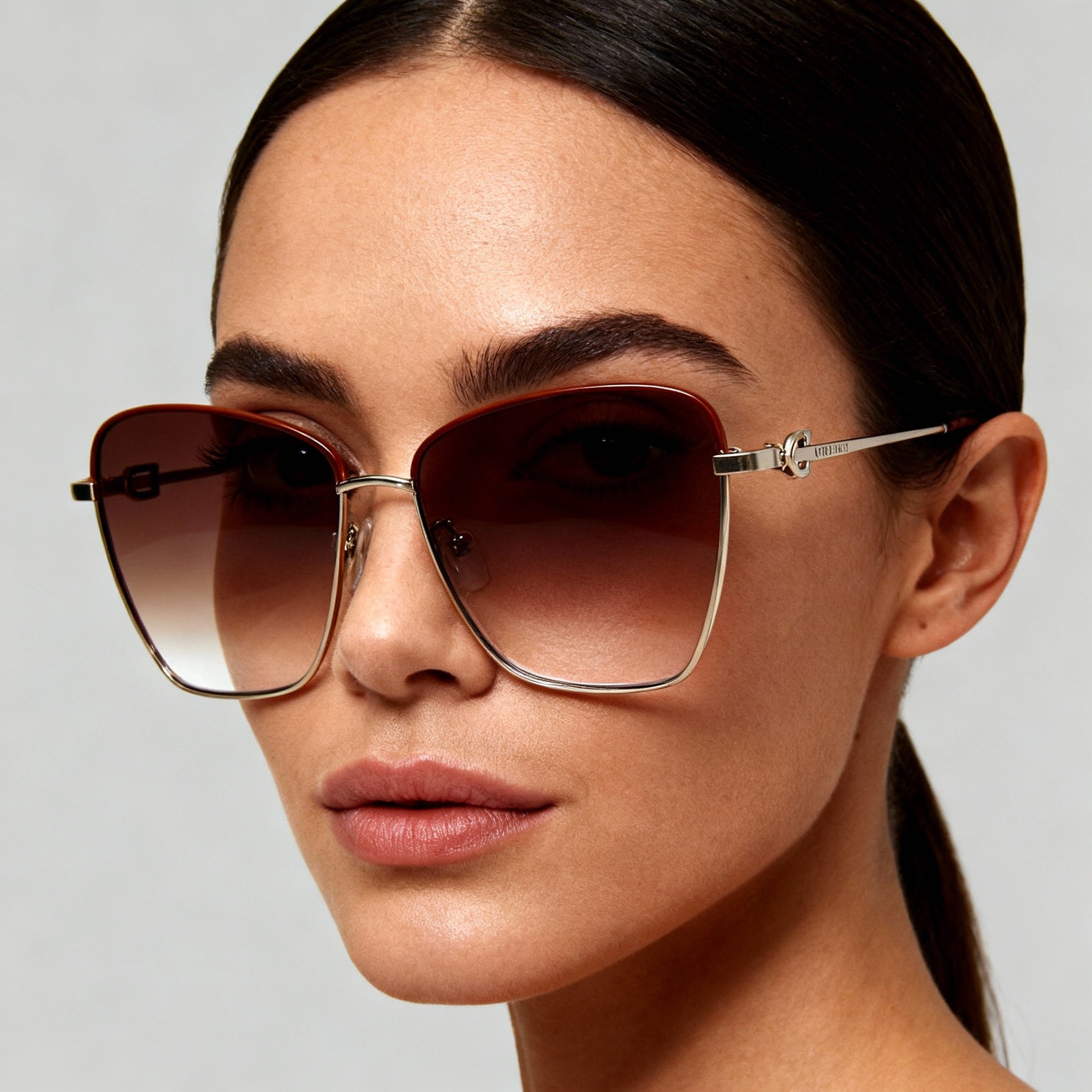 Longchamp LO153S Women's Square Gold Caramel Acetate Light Brown Gradient Non-Polarized UV Protection Sunglasses 59mm, Photo 5