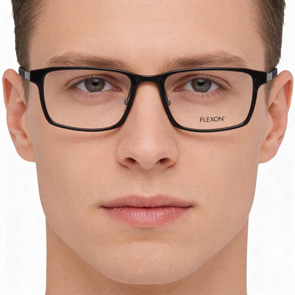 Flexon Modern EP8008 Unisex Full Rim Rectangle Metal Eyeglasses Frame Shiny Black 55-19-145