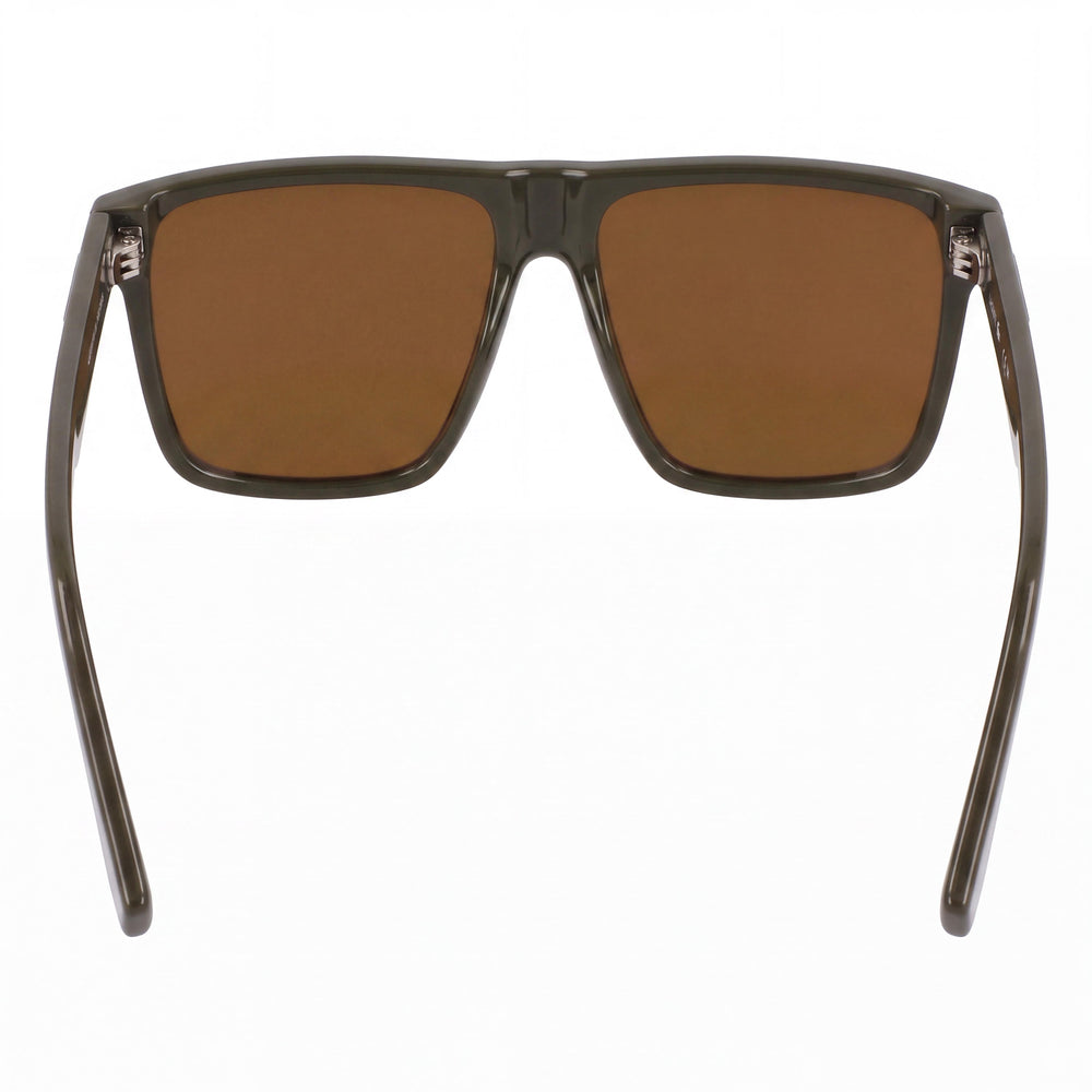 Gafas de sol unisex Lacoste L6027s con montura de plástico color caqui, protección UV marrón sólida, 57 mm