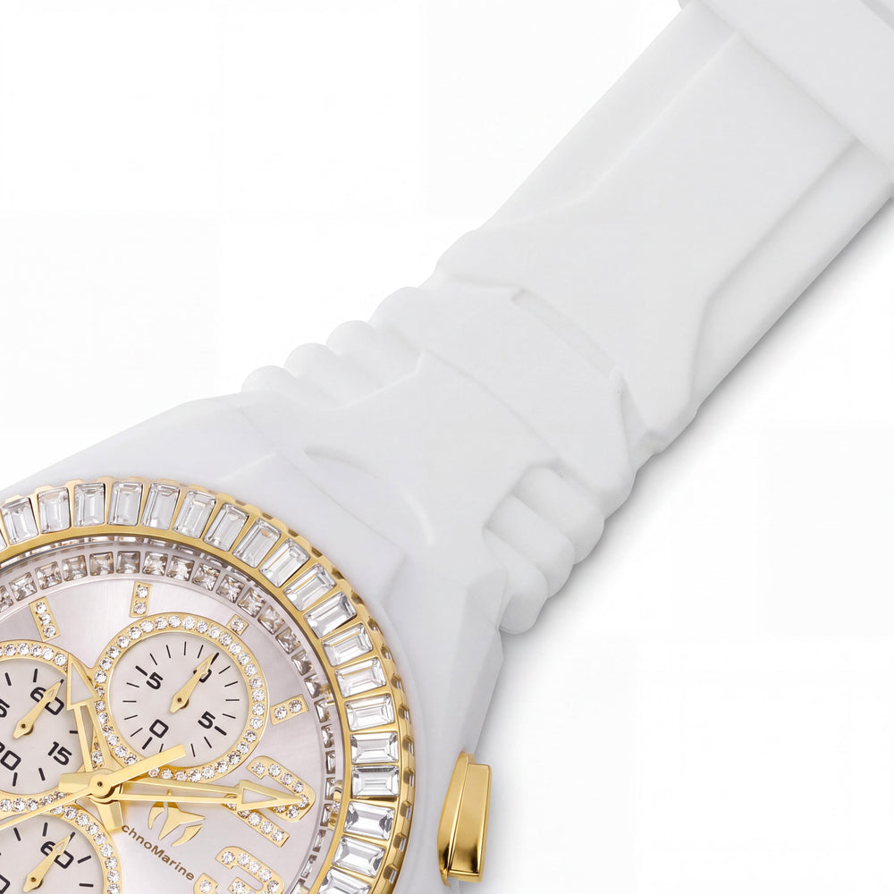 Technomarine TM-121188 Men's Quartz Watch, Gold Tone Stainless Steel Case, White Silicone Band, Glow In The Dark, 45mm