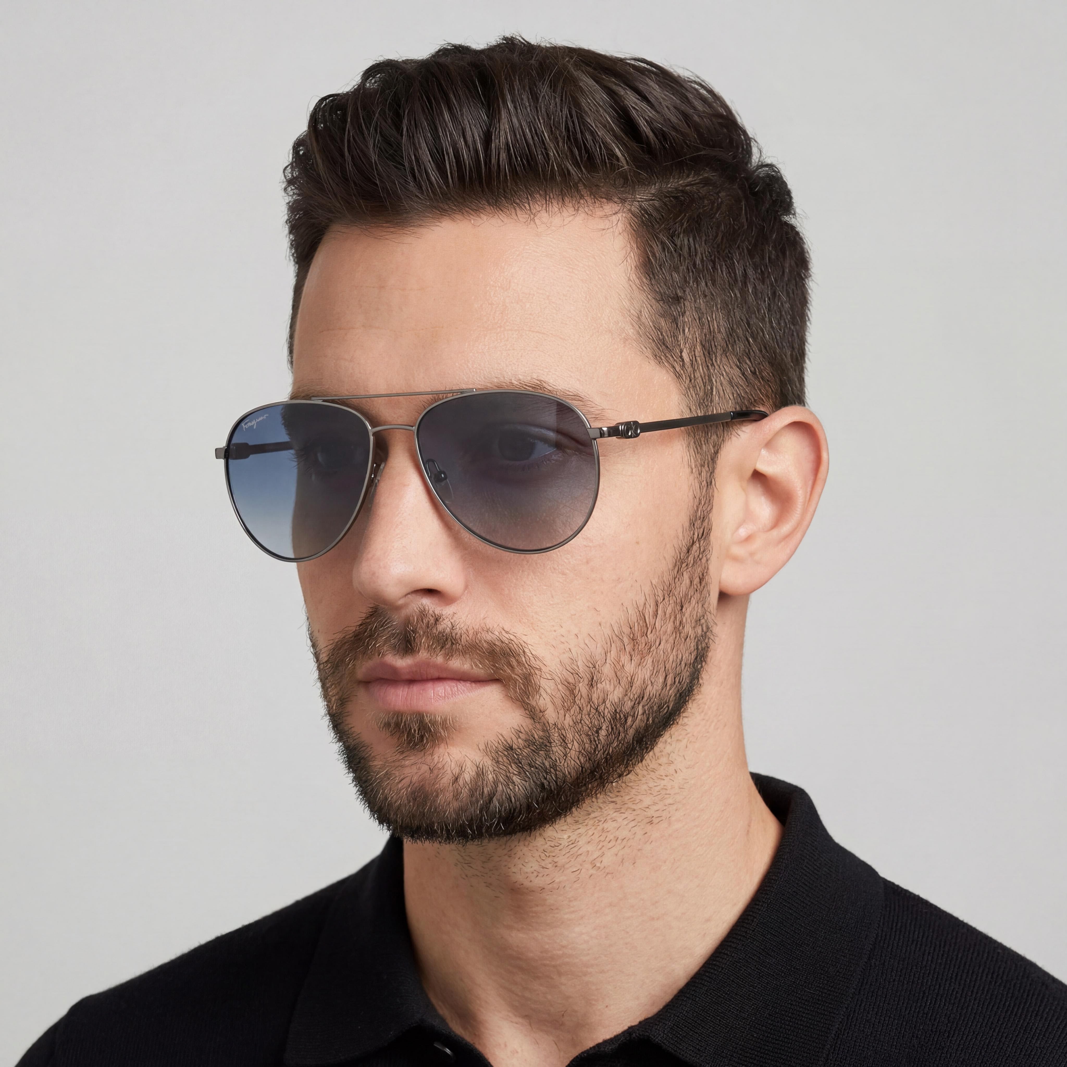 Gafas de sol unisex Salvatore Ferragamo Sf157s de metal, color azul plomo oscuro, sin polarizar, con protección UV, 60 mm, Photo 4