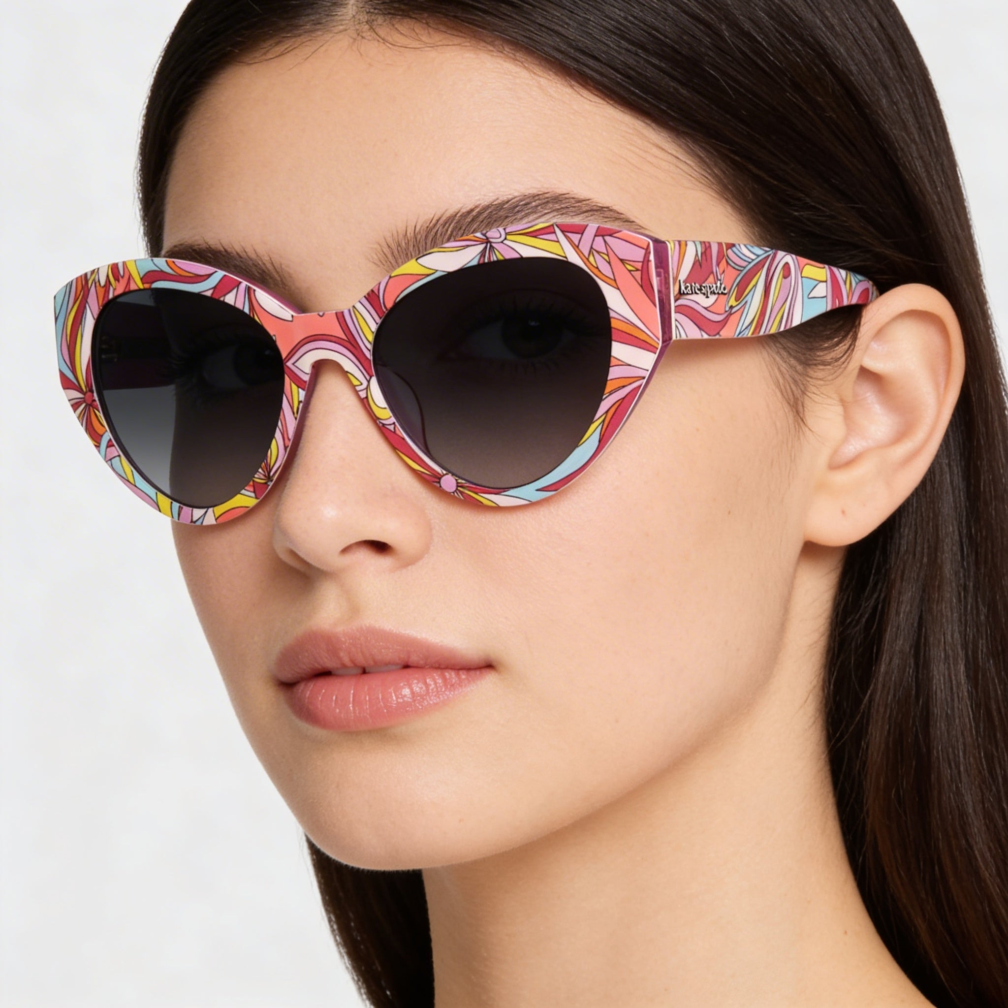 kate spade new york PAISLEIGH/S Women's Acetate Pattern Pink Cat Eye Non-Polarized Dark Grey Shaded Sunglasses 55mm, Photo 4