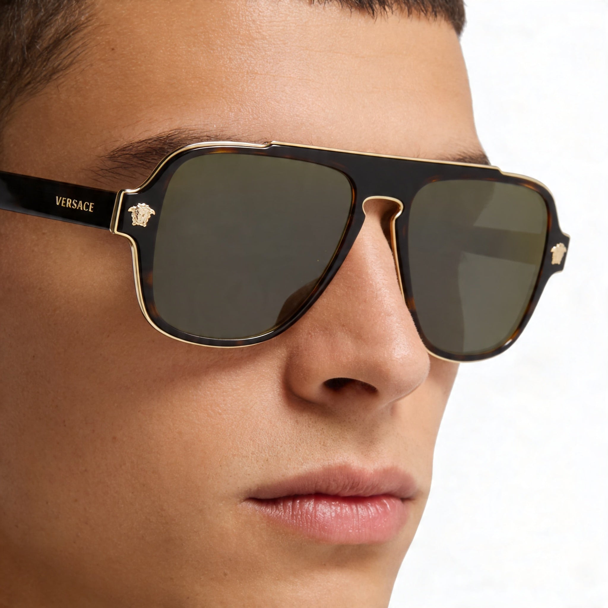 Versace Men's VE2199 Square Full Rim Plastic Havana Gold Non-Polarized UV Protection Sunglasses 56mm, Photo 4