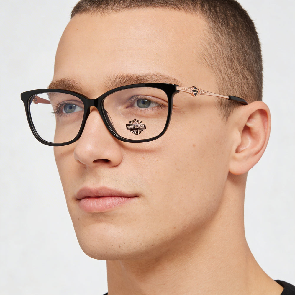 Gafas Harley-Davidson Hd0564 para hombre con montura de plástico negra y lentes de policarbonato transparente, 54-15-140
