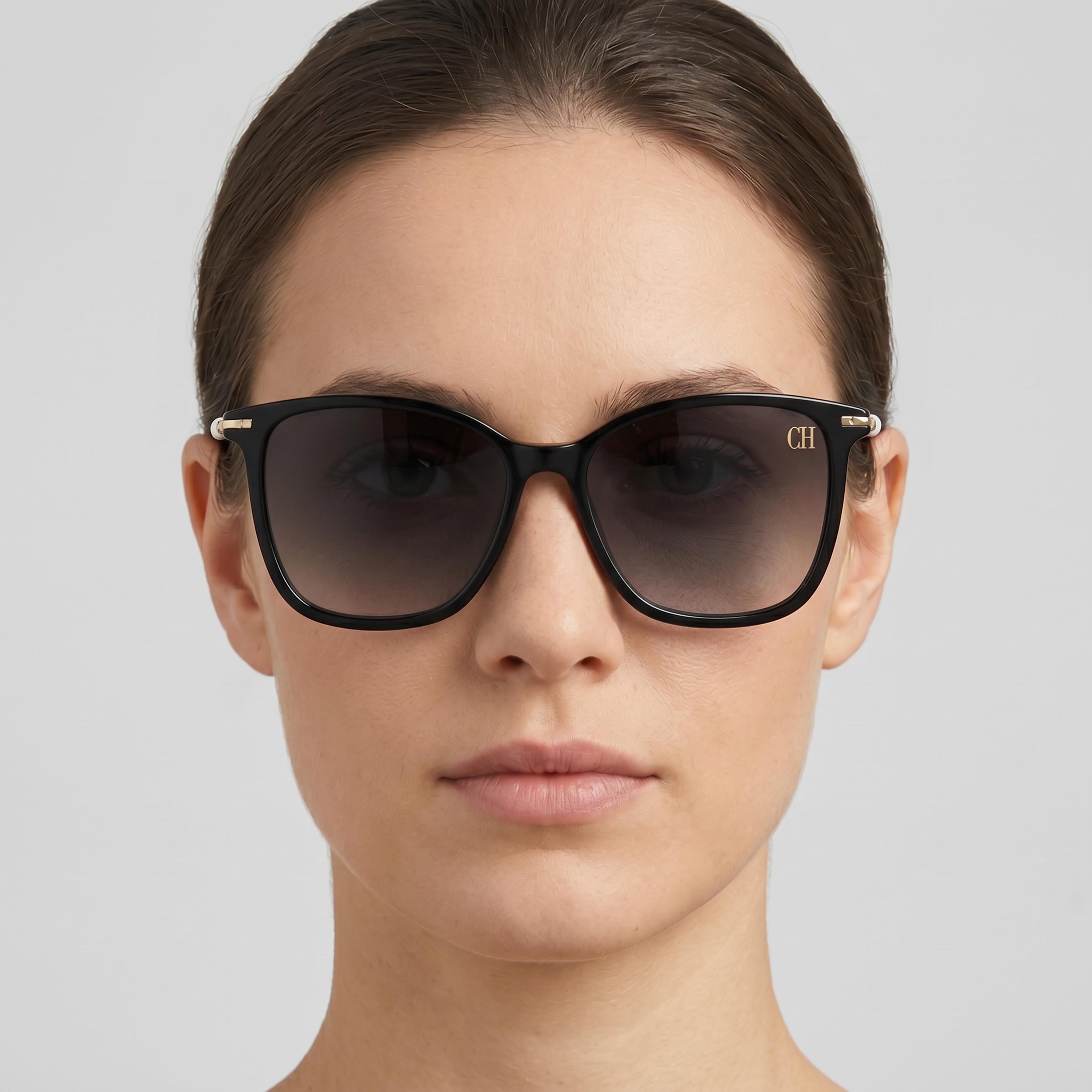 Carolina Herrera Women's Casual Black Plastic Frame Sunglasses with Dark Grey Shaded Polycarbonate UV Protected Lenses 56mm, Photo 5