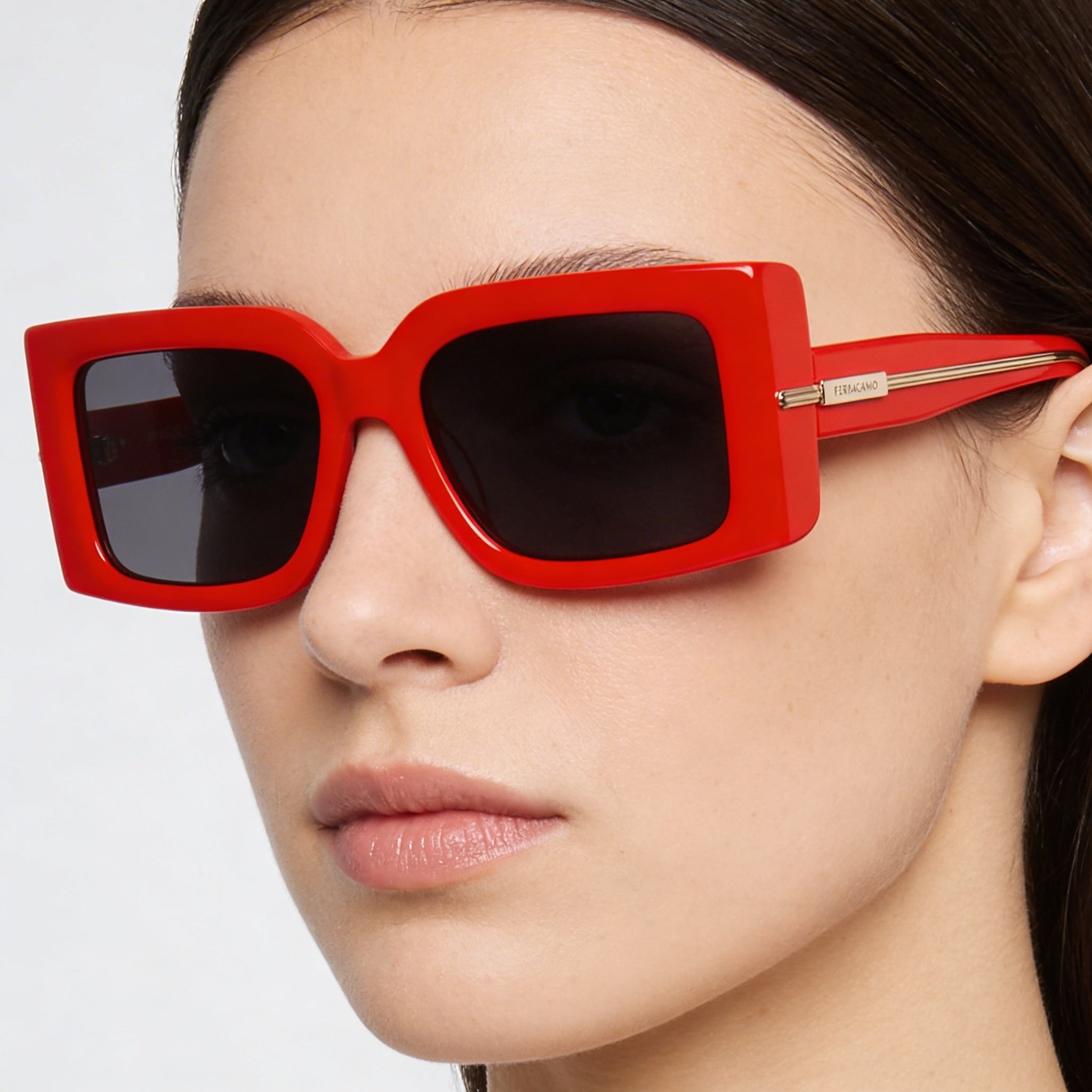 Ferragamo Sf2032s Women's Red Titanium Frame Eyewear with Grey Solid Color Non-Polarized Lenses 55-19-140, Photo 4