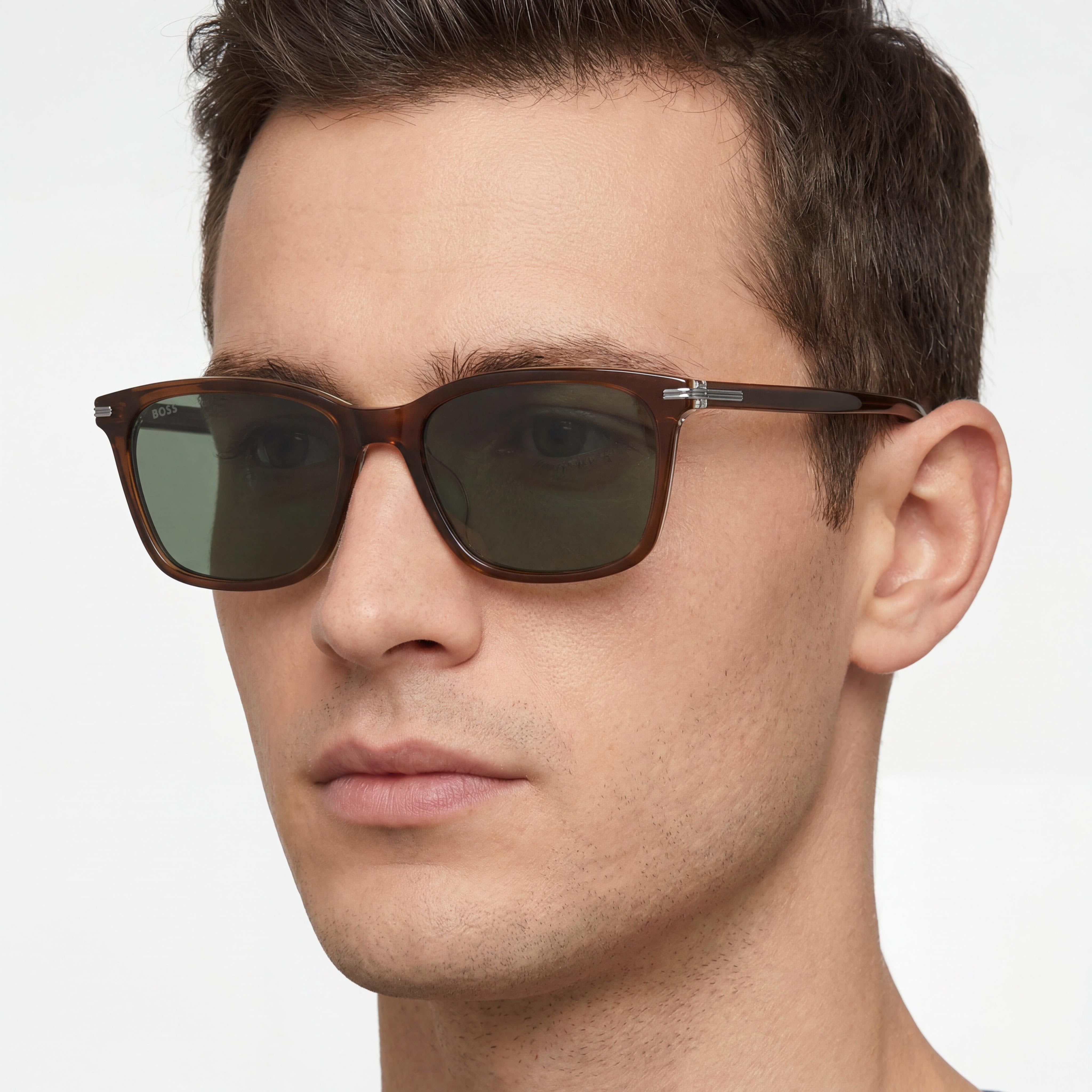 Hugo Boss ADULTO Boss 1669/F/Sk Gafas de Sol de Hombre de Eco Acetato con Montura Marrón y Lentes Verdes con 100% Protección UV 56-18-145, Photo 4