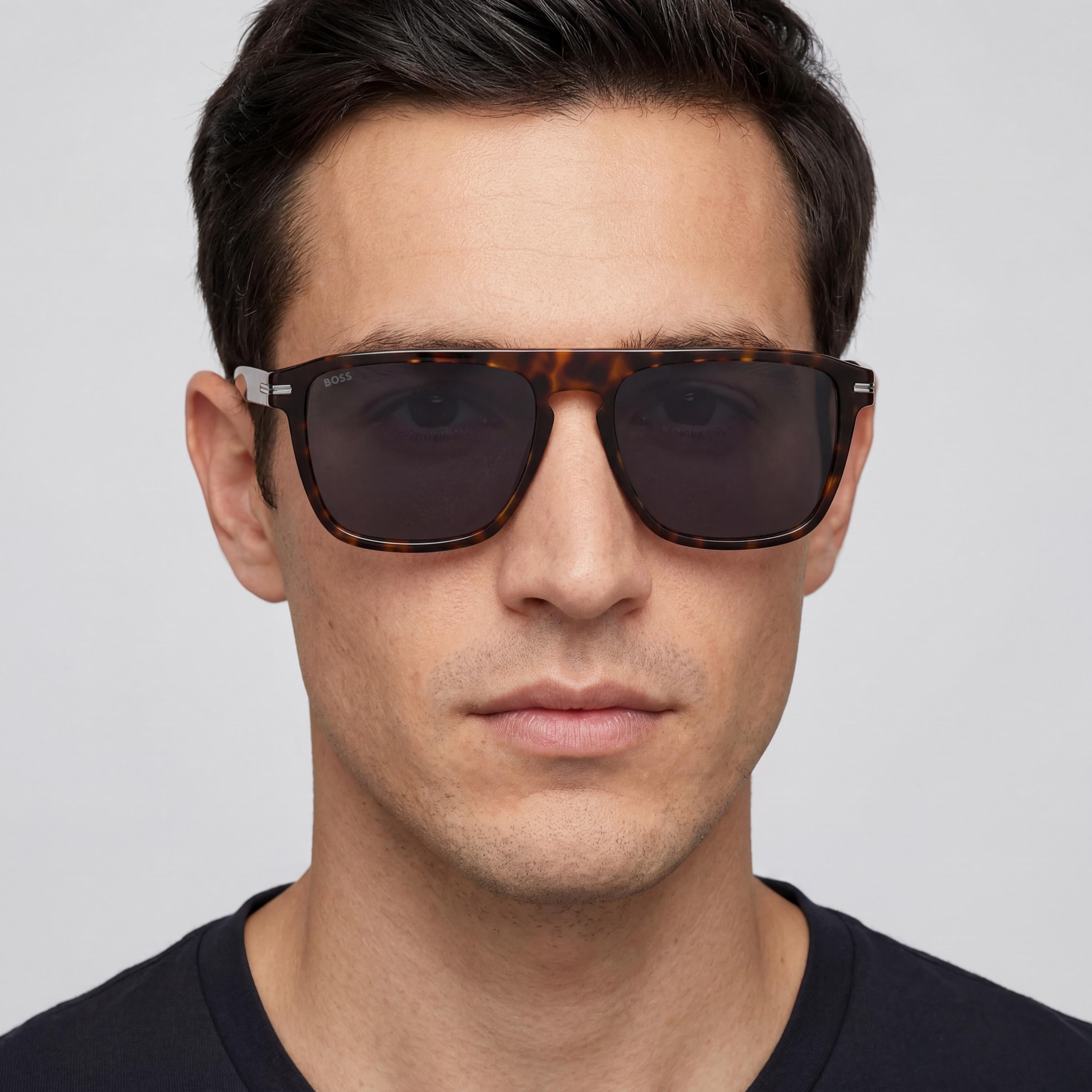 Hugo Boss Men's Style & Expression BOSS 1599/S Rectangular Eco Acetate Havana Frame Grey Lens Sunglasses 56-17-145mm, Photo 4