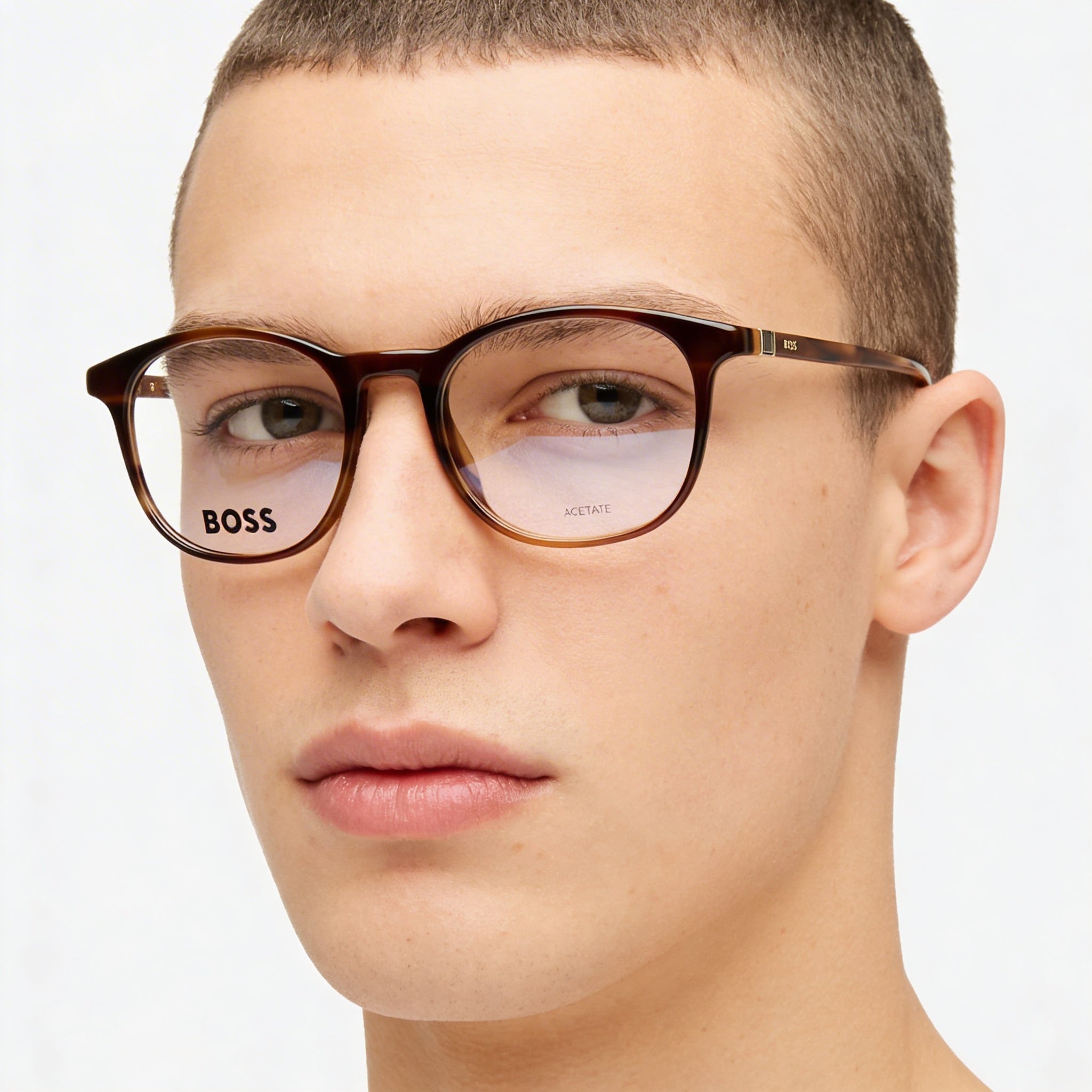 BOSS Boss 1437 Gafas Ópticas Unisex de Cuerno Marrón Dorado de Acetato de Celulosa Premium, Lentes de Demostración Transparentes, Aptas para Receta 53mm, Photo 3