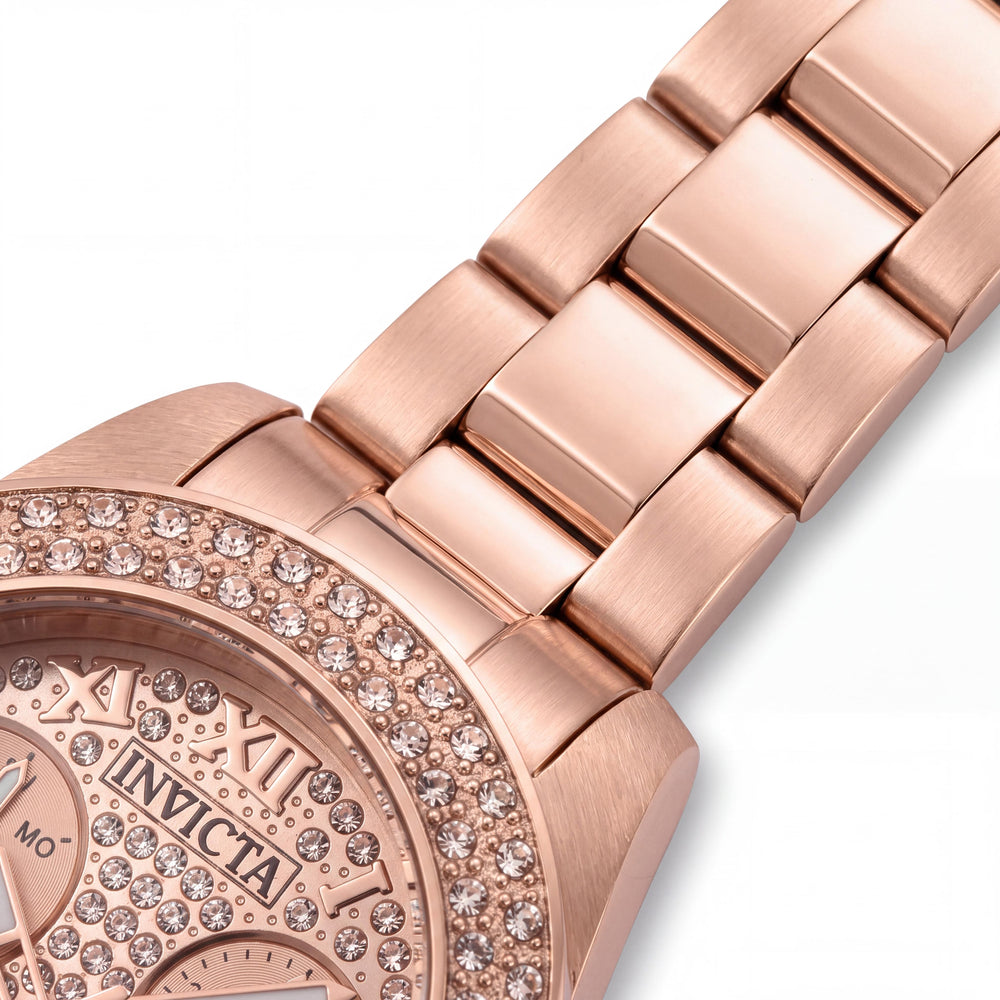 Reloj Invicta Angel de cuarzo para mujer, resistente al agua, multifunción, con cristales luminosos, brazalete de acero inoxidable de oro rosa de 34 mm