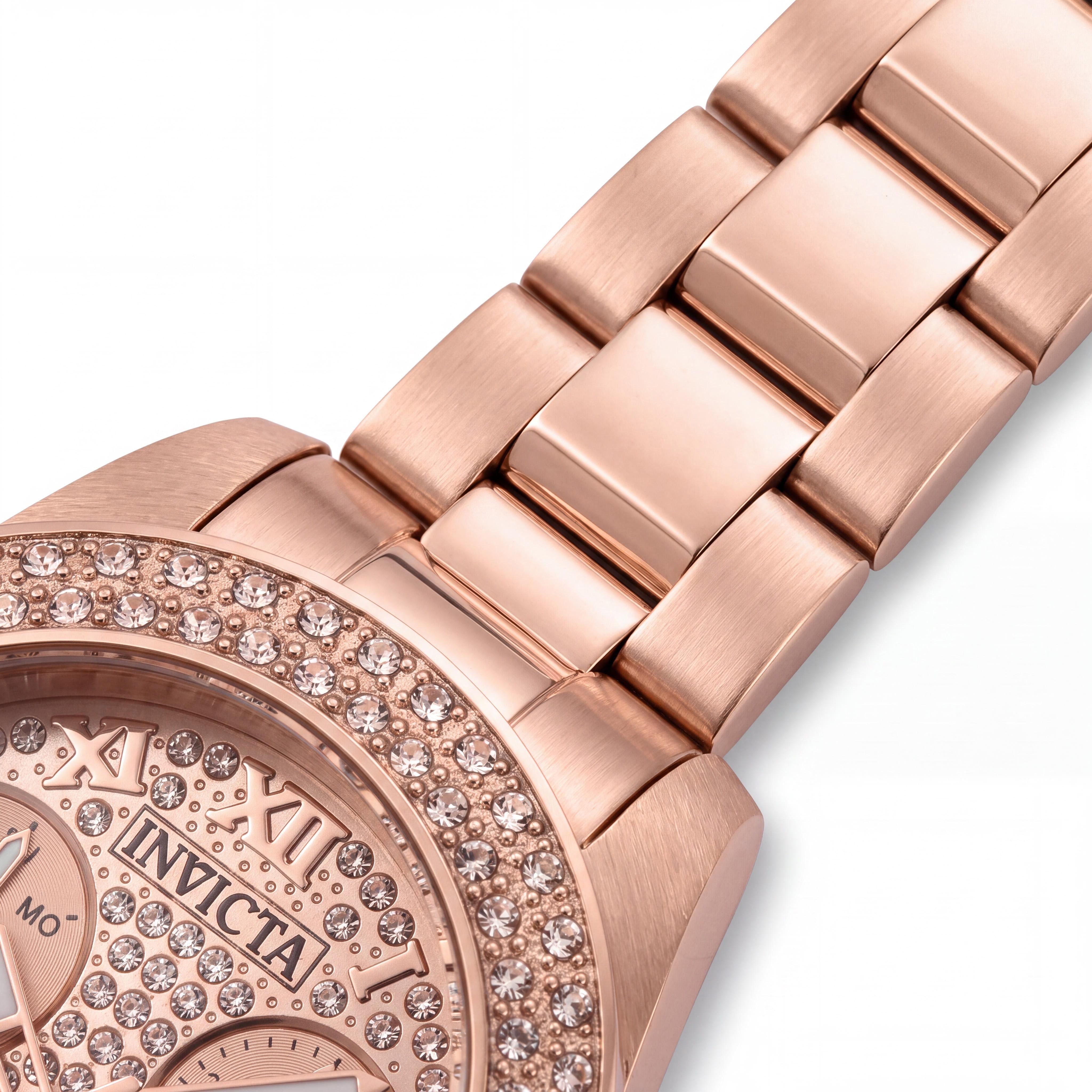 Reloj Invicta Angel de cuarzo para mujer, resistente al agua, multifunción, con cristales luminosos, brazalete de acero inoxidable de oro rosa de 34 mm, Photo 3