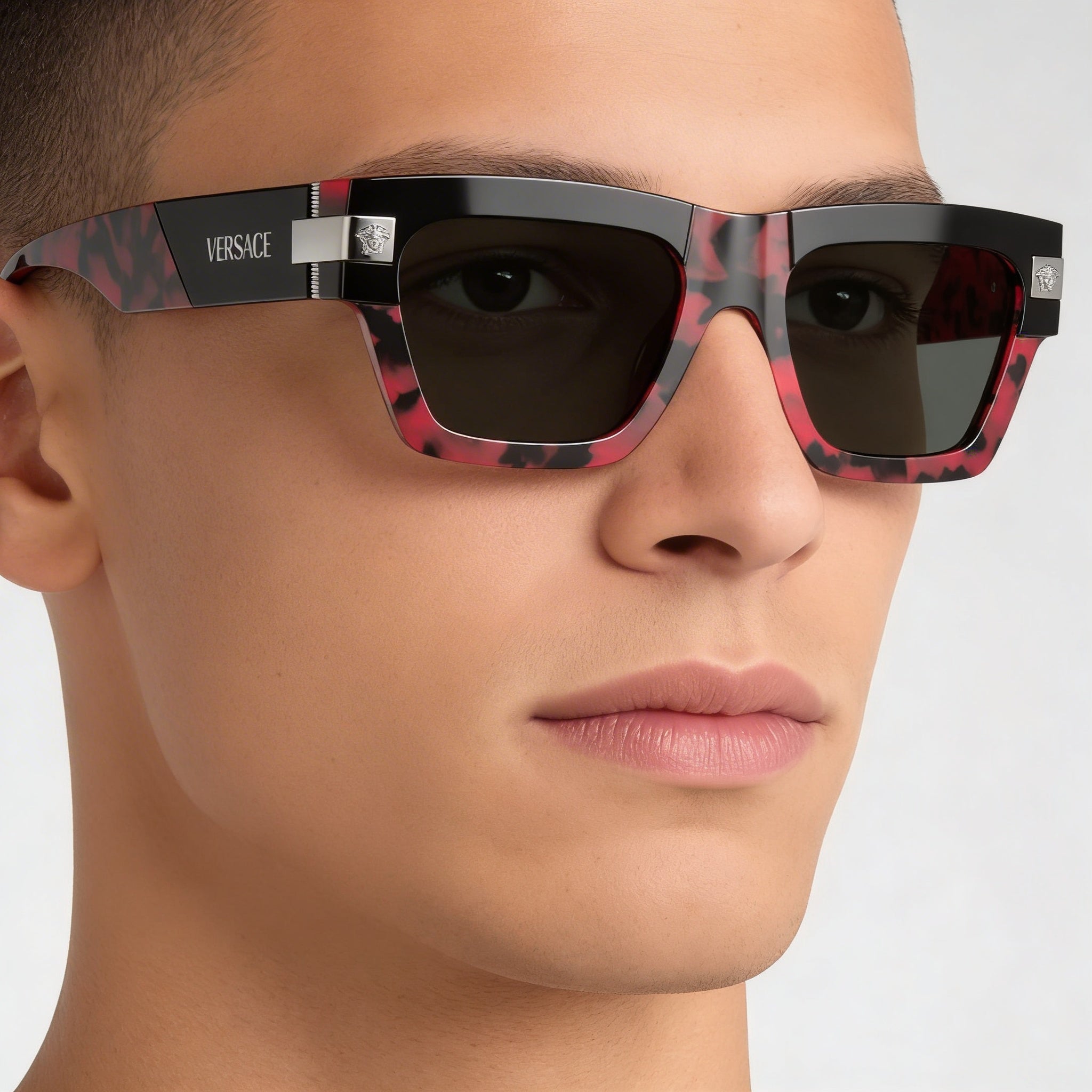 Versace Ve4464f Men's Black Red Havana Acetate UV Protection Sunglasses 55mm, Photo 4