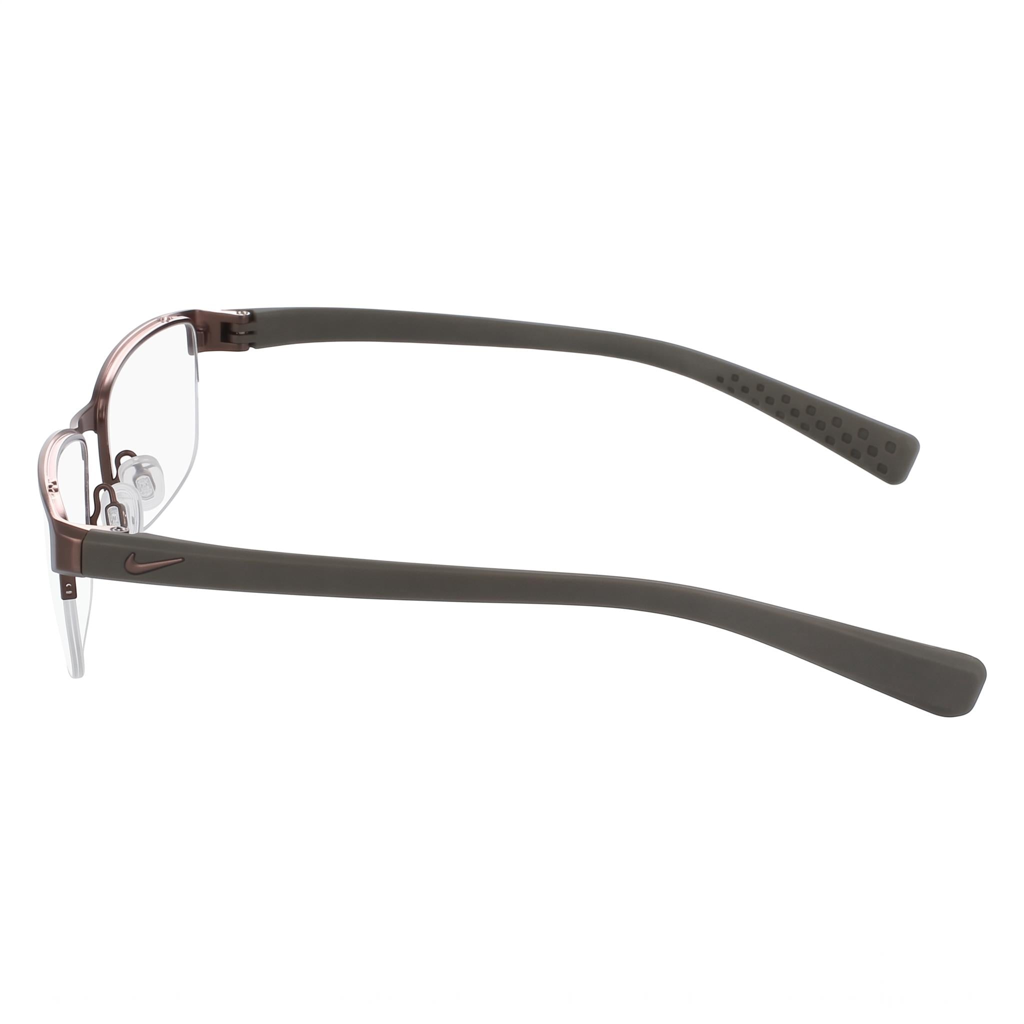 Nike Casual Men's Prescription Eyeglasses with Transparent Plastic Lenses in Walnut Cargo Khaki, Size 56-16-140, Photo 4