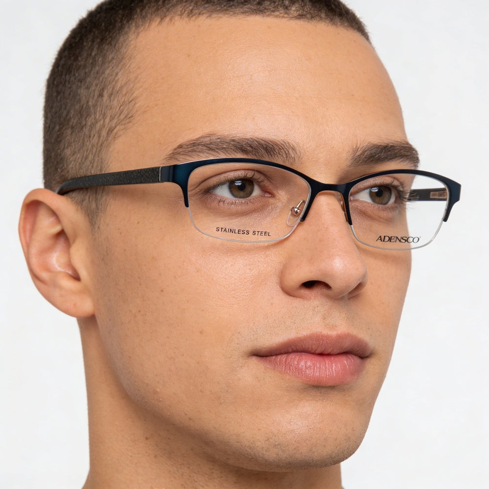 Adensco Adensco 200 Montura de metal para hombre Gafas ópticas sin policarbonato Azul marino satinado 52-17-135