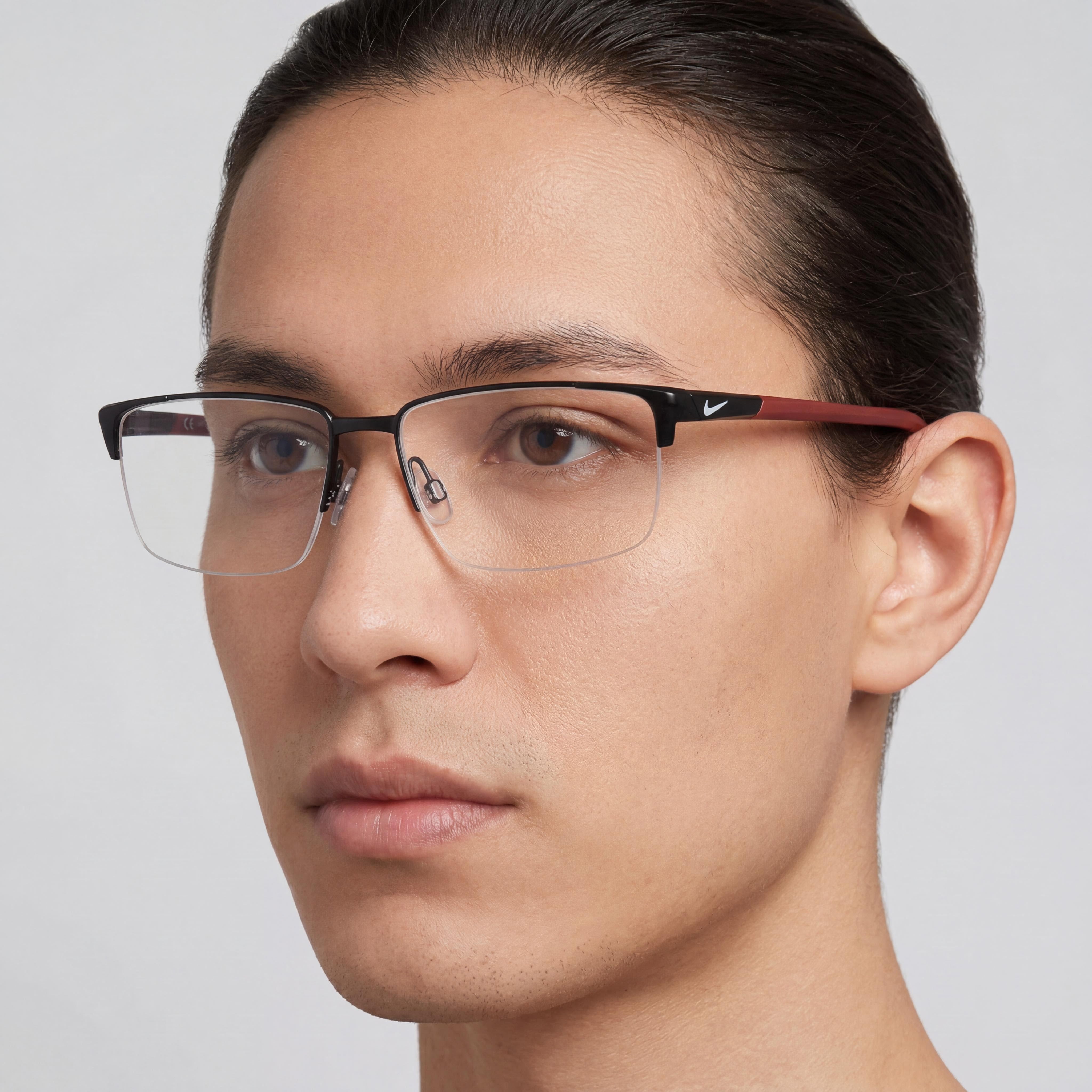 Nike NIKE 8054 Gafas Metálicas Rectangulares Negro Satinado Rojo Equipo Mate Unisex 55mm, Photo 5