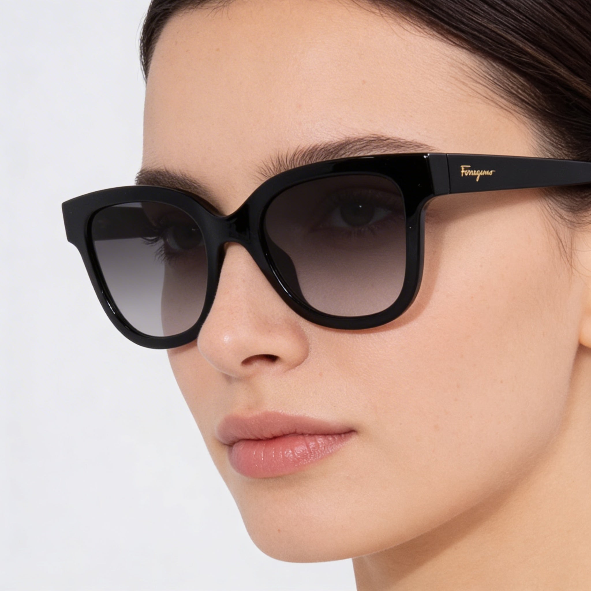 Salvatore Ferragamo SF1066S Women's Black Plastic Square Sunglasses, 52mm, 100% UV Non-Polarized Smoke Gradient, Photo 4