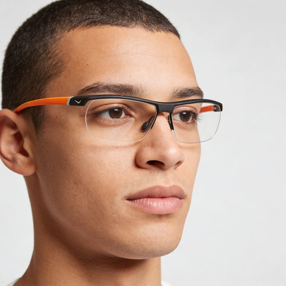 Nike 7071/2 Men's Plastic Prescription Ready Optical Frames Dark Grey and Orange 57-14-135mm