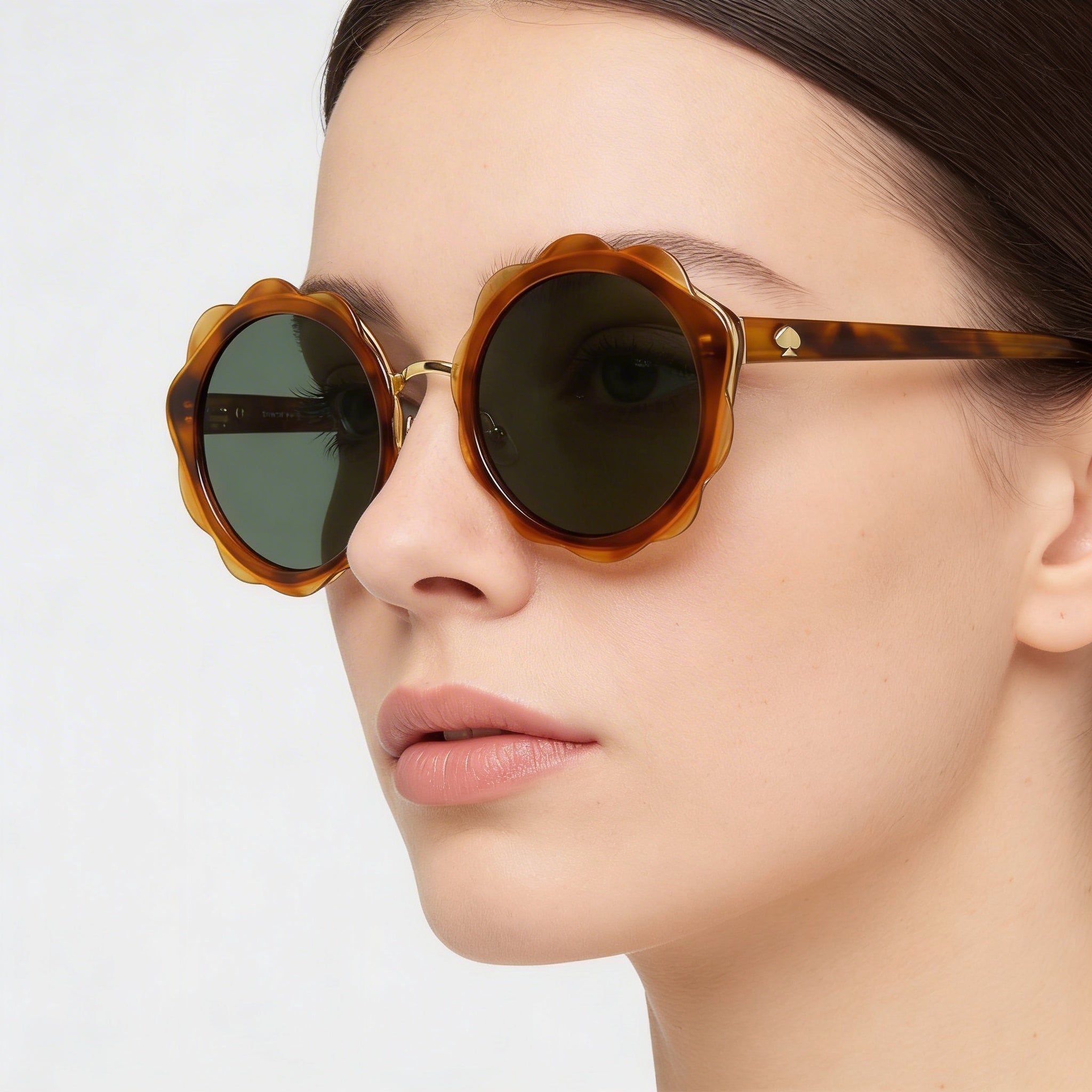 Gafas de sol redondas de plástico para mujer Kate Spade New York Karrie/S, armazón marrón verdoso, lente verde, 52 mm, Photo 4