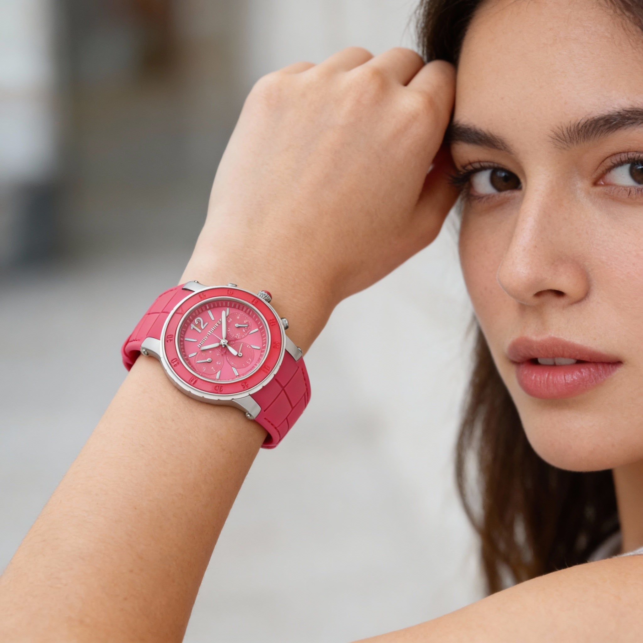 Reloj de pulsera cronógrafo para mujer con correa Juicy Couture, con correa de piel de pitahaya rosa, Photo 3