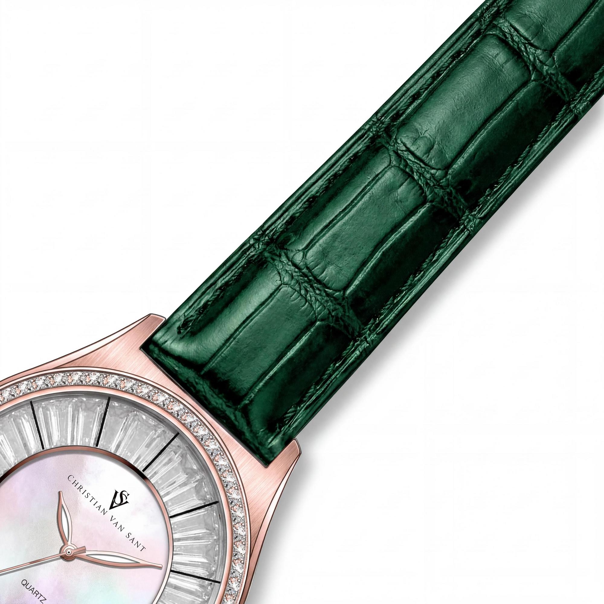 Reloj moderno Christian Van Sant para mujer, resistente al agua, con esfera de nácar, caja de acero inoxidable y correa de piel, Photo 3