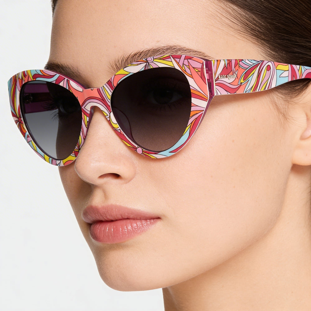 kate spade new york PAISLEIGH/S Women's Pattern Pink Acetate Cat Eye Dark Grey Shaded Gradient Sunglasses 55mm
