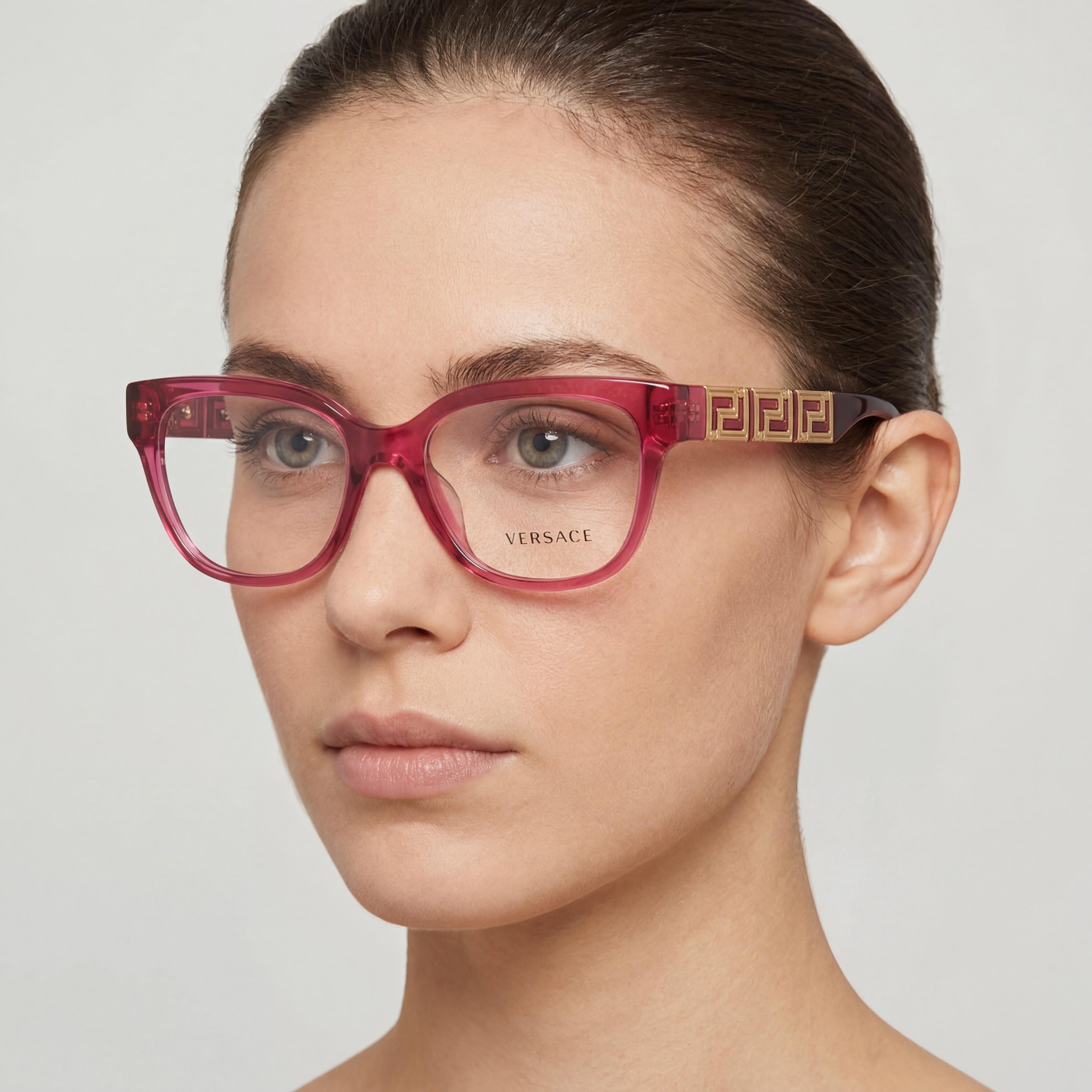Versace Ve 3338 Women's Transparent Red Full Rim Square Acetate Clear Eyeglasses 52mm, Photo 4