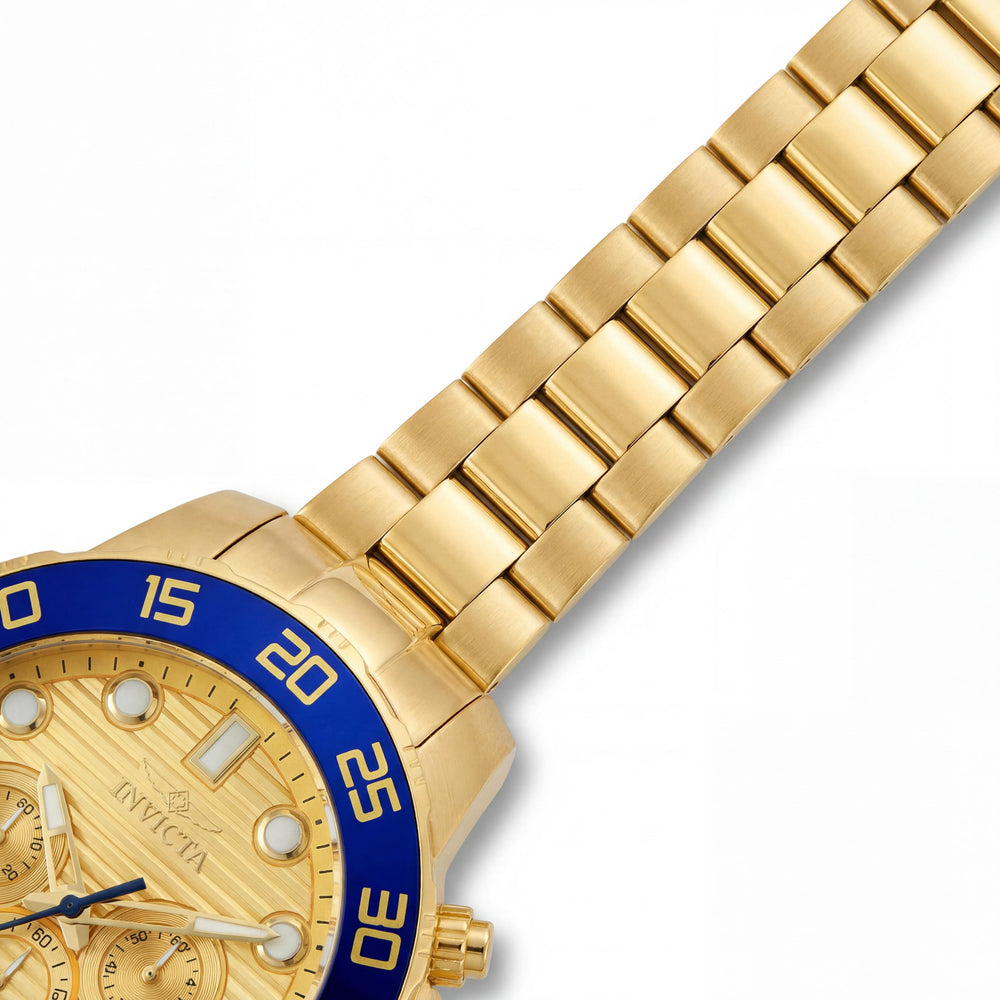 Invicta 22227 Pro Diver Cronógrafo Unisex con Fecha, Acero Inoxidable Dorado, Resistente al Agua 100m, Bisel Unidireccional