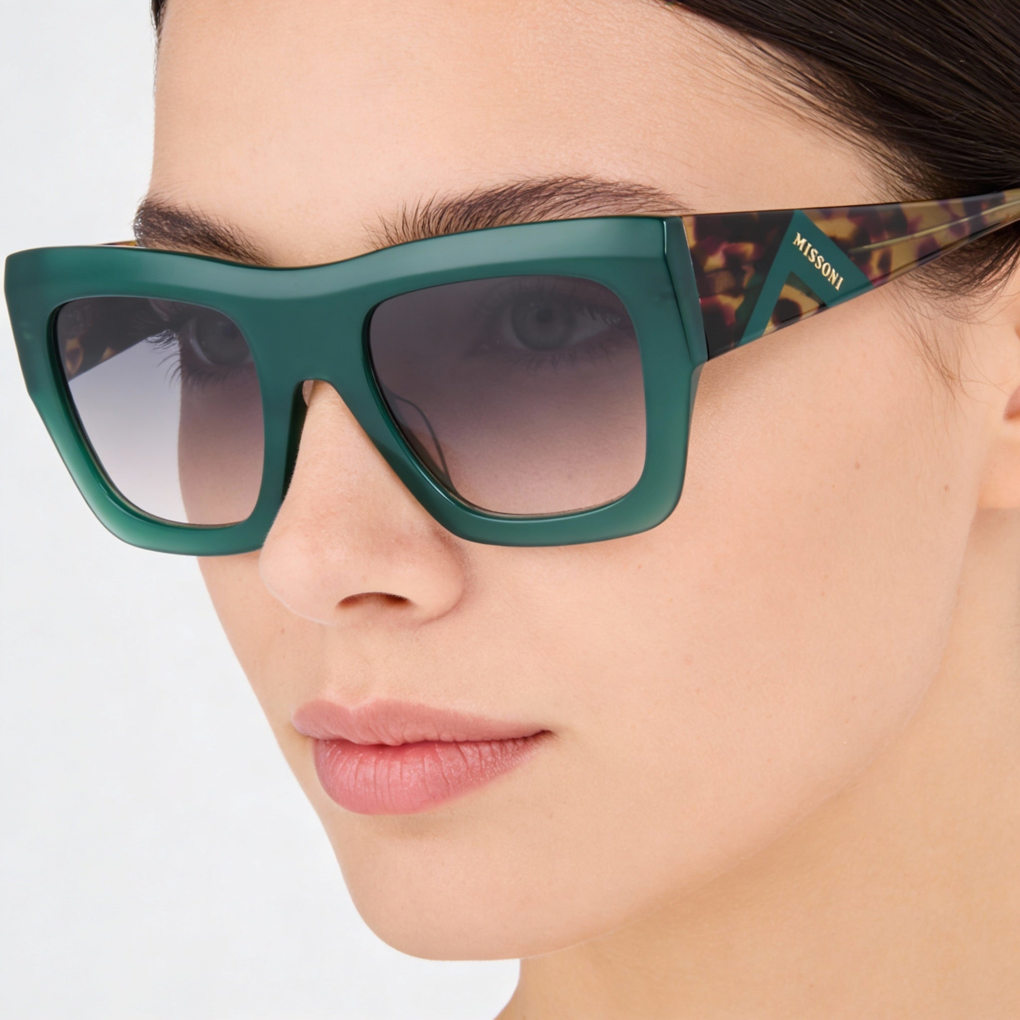 M Missoni Modern Women's Acetate Full Rim Flat Top UV Protected Sunglasses with Plastic Lenses Green Havana 52mm, Photo 3