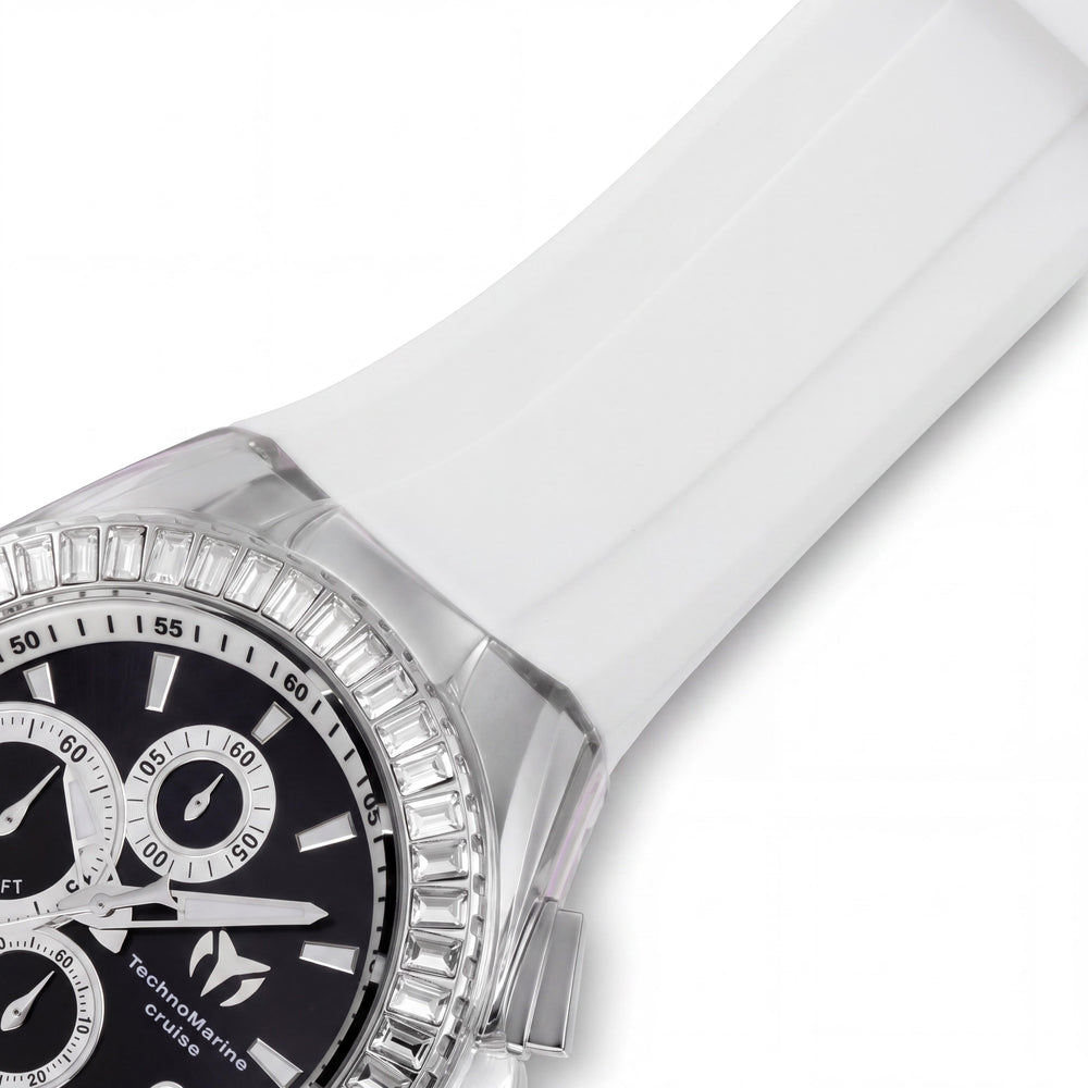 Technomarine Cruise TM-121147 Reloj de cuarzo cronógrafo de acero inoxidable de 45 mm para hombre, esfera negra, correa de silicona, 20 ATM