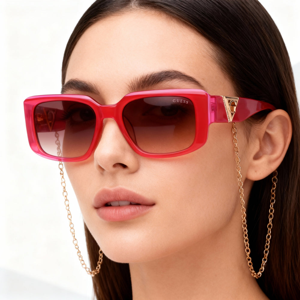 GUESS Casual Women's Shiny Pink Acetate Non-Polarized Bordeaux Gradient Sunglasses 53-18-140