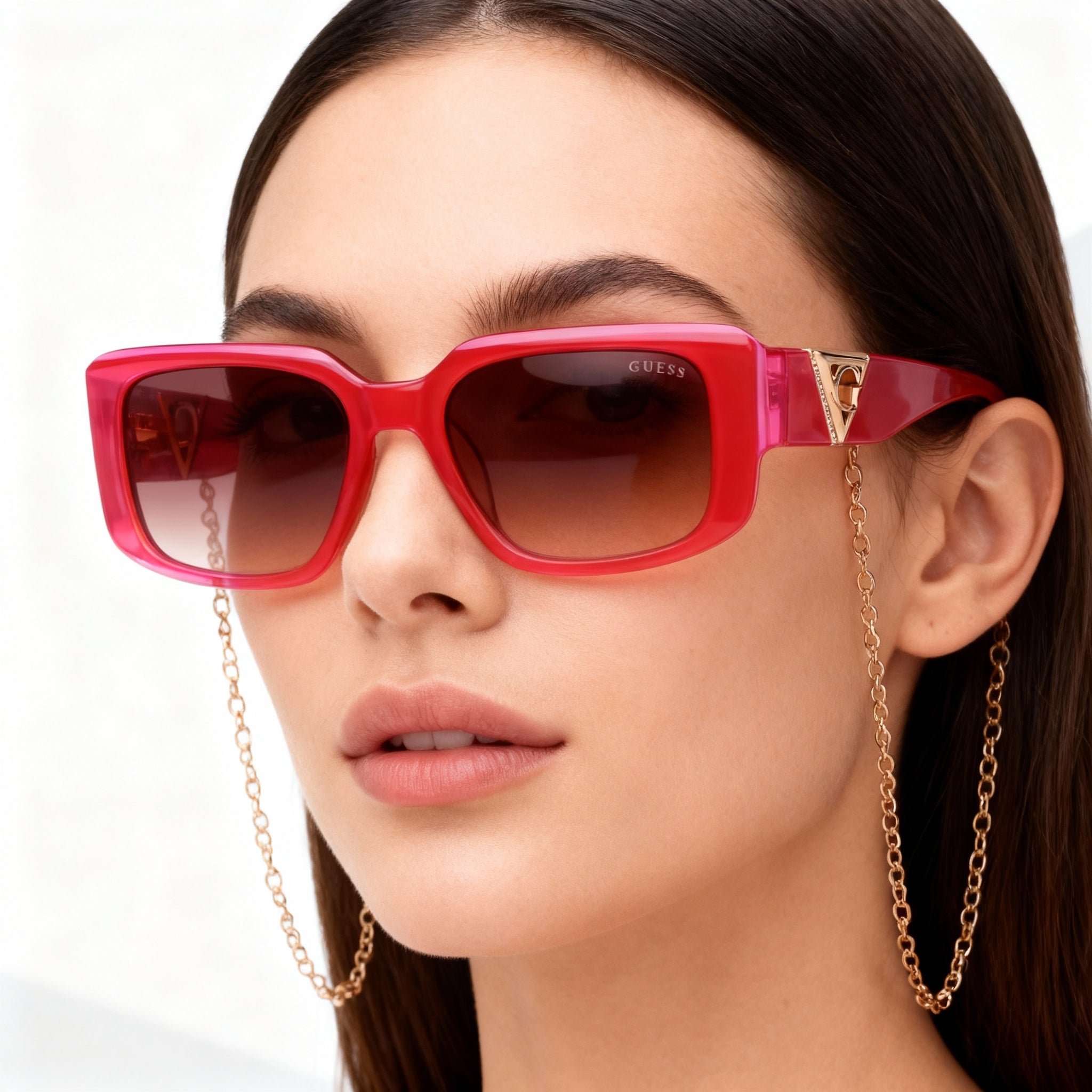 GUESS Casual Women's Shiny Pink Acetate Non-Polarized Bordeaux Gradient Sunglasses 53-18-140, Photo 3