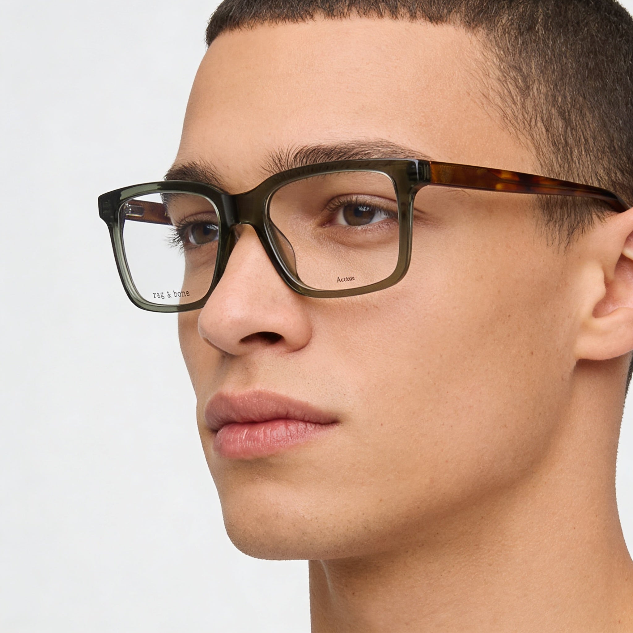 rag & bone Men's Casual Style Optical Frames Eyeglasses with Green Acetate Frames and Clear Plastic Lenses 53mm, Photo 3