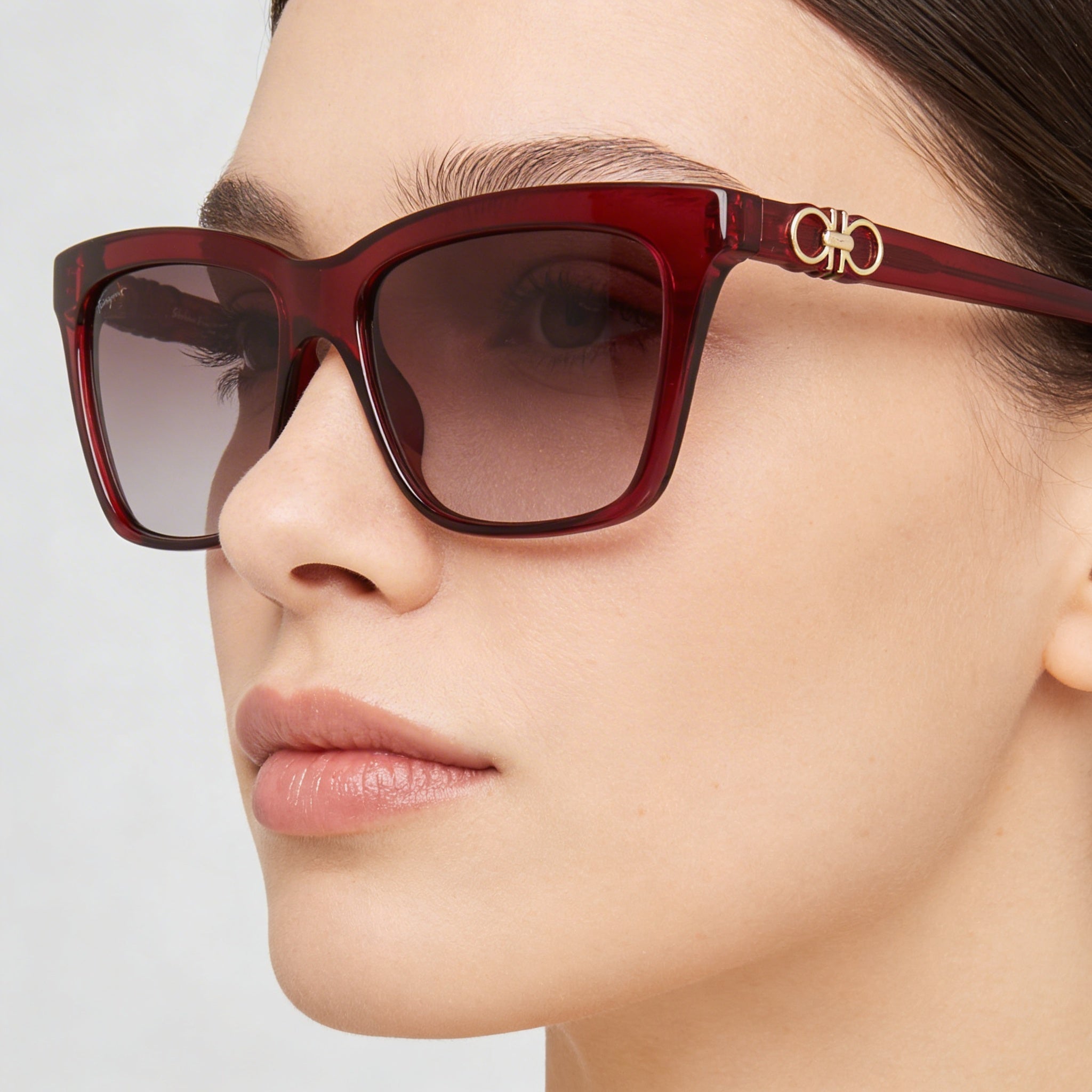 Ferragamo Women's SF1027S Rectangular Plastic Crystal Wine Bordeuax Gradient 100% UV Protection Sunglasses 55mm, Photo 5
