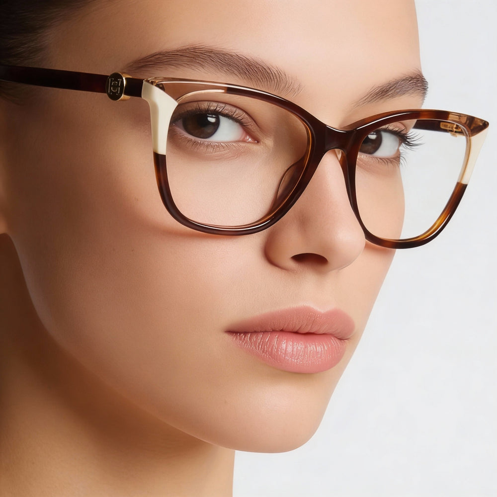 Gafas de acetato Carolina Herrera Modern Cat Eye para mujer en color marfil con lentes transparentes de demostración (53 mm) - Prescripción médica