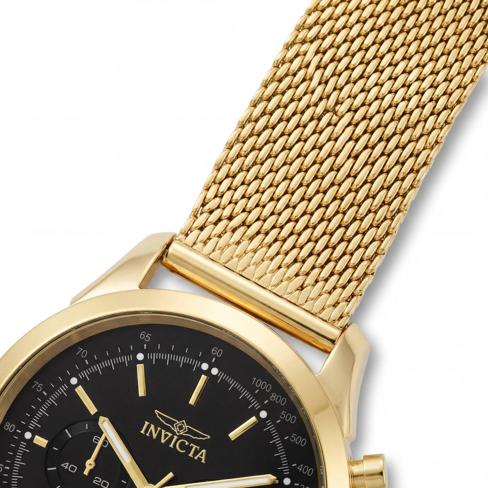 Invicta Men's Quartz Watch Gold Tone Stainless Steel Black Dial Chronograph Water Resistant 45mm