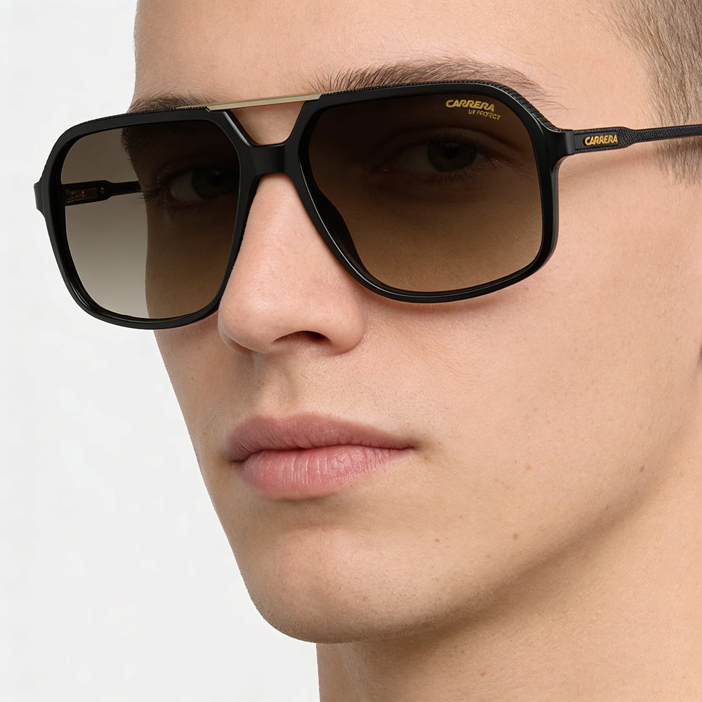 Carrera CARRERA 229/S Unisex Black Brown Shaded Pilot Polycarbonate UV 400 Sunglasses 59mm