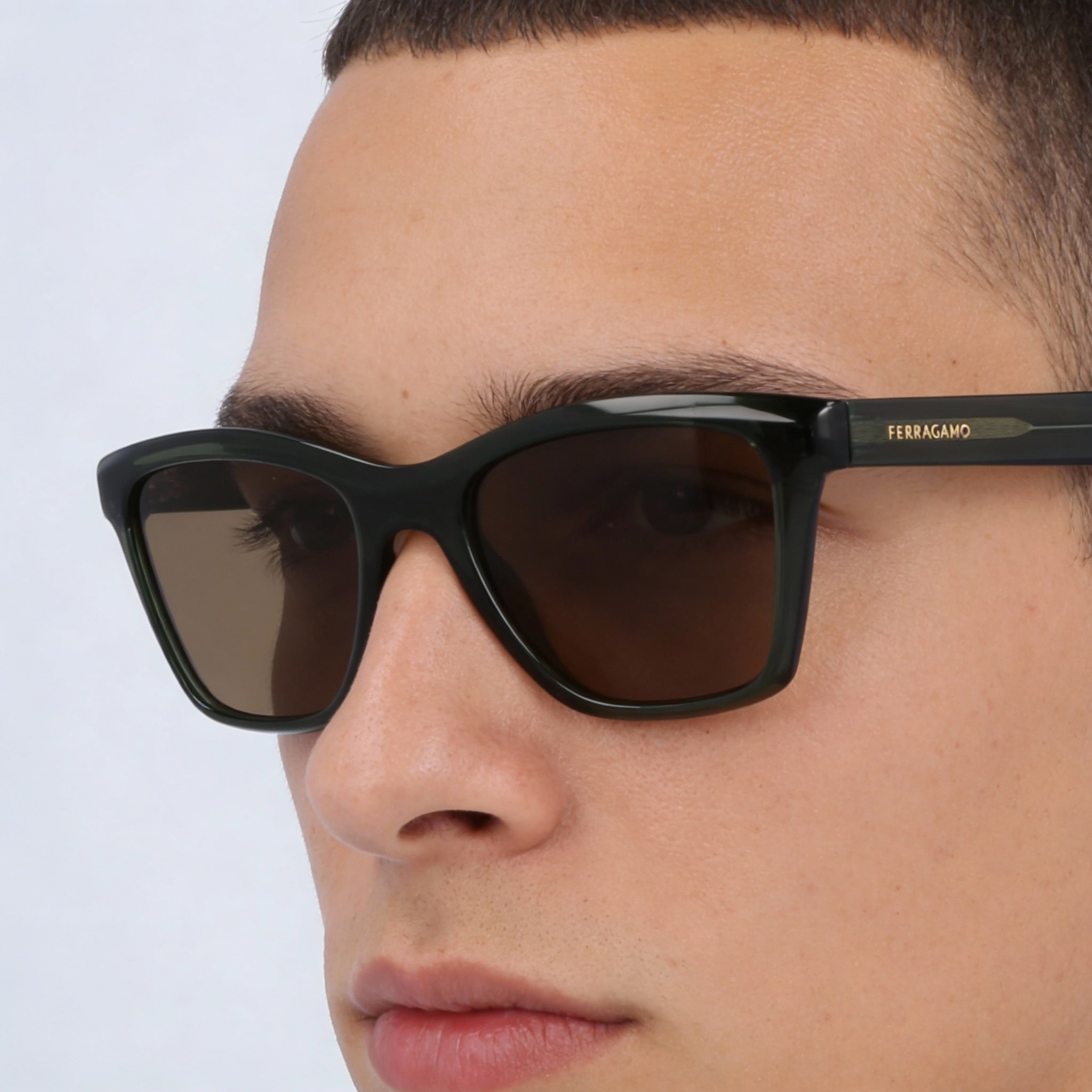 Salvatore Ferragamo Sf2001s Men's Plastic Polarized Sunglasses Transparent Khaki Green 54mm, Photo 3