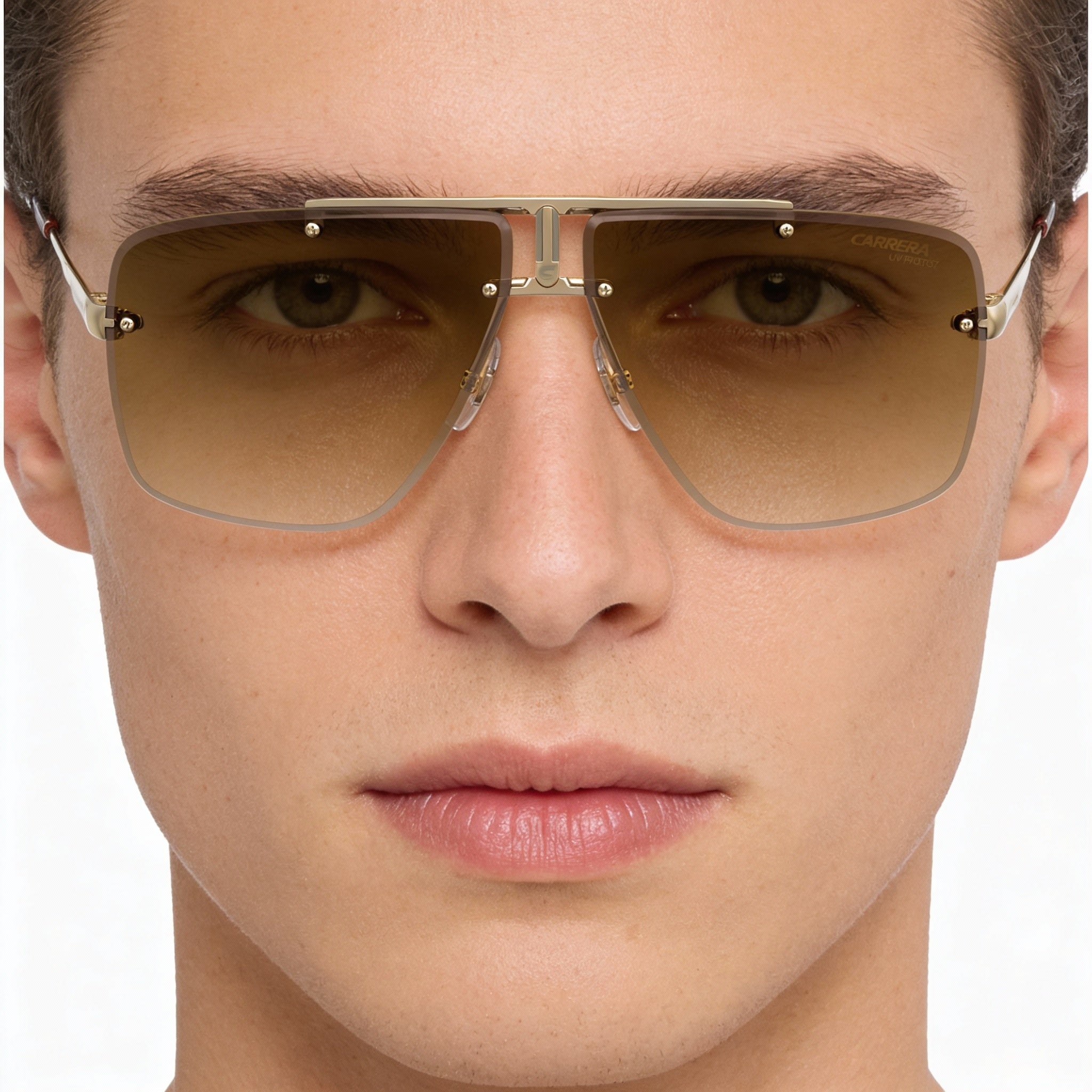 Gafas de sol unisex Carrera rectangulares con montura metálica dorada y lentes con protección UV en negro, marrón y verde de 64 mm, Photo 5