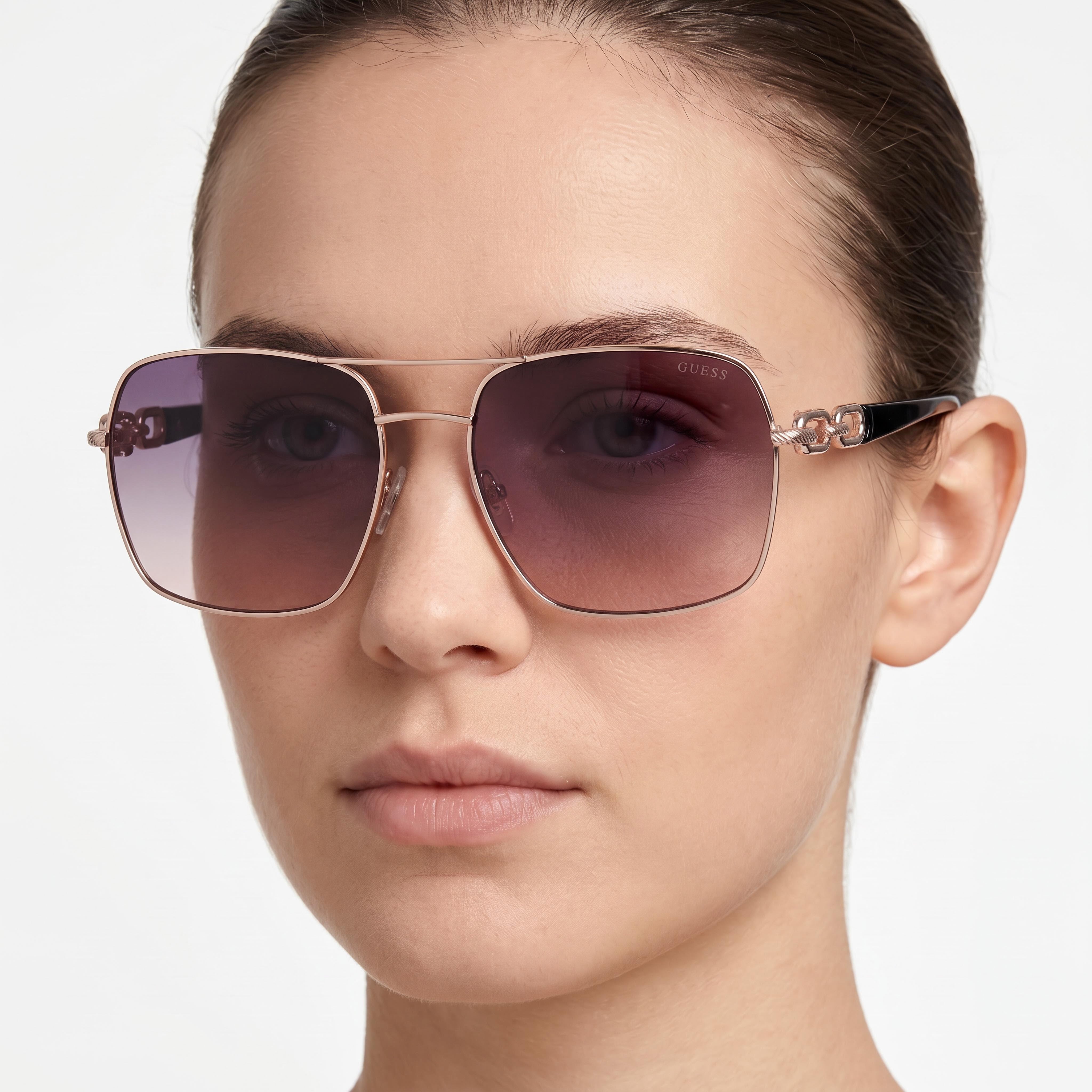 GUESS Gafas de sol clásicas unisex con montura metálica, color oro rosa brillante, con efecto degradado y protección UV, 63 mm, Photo 5