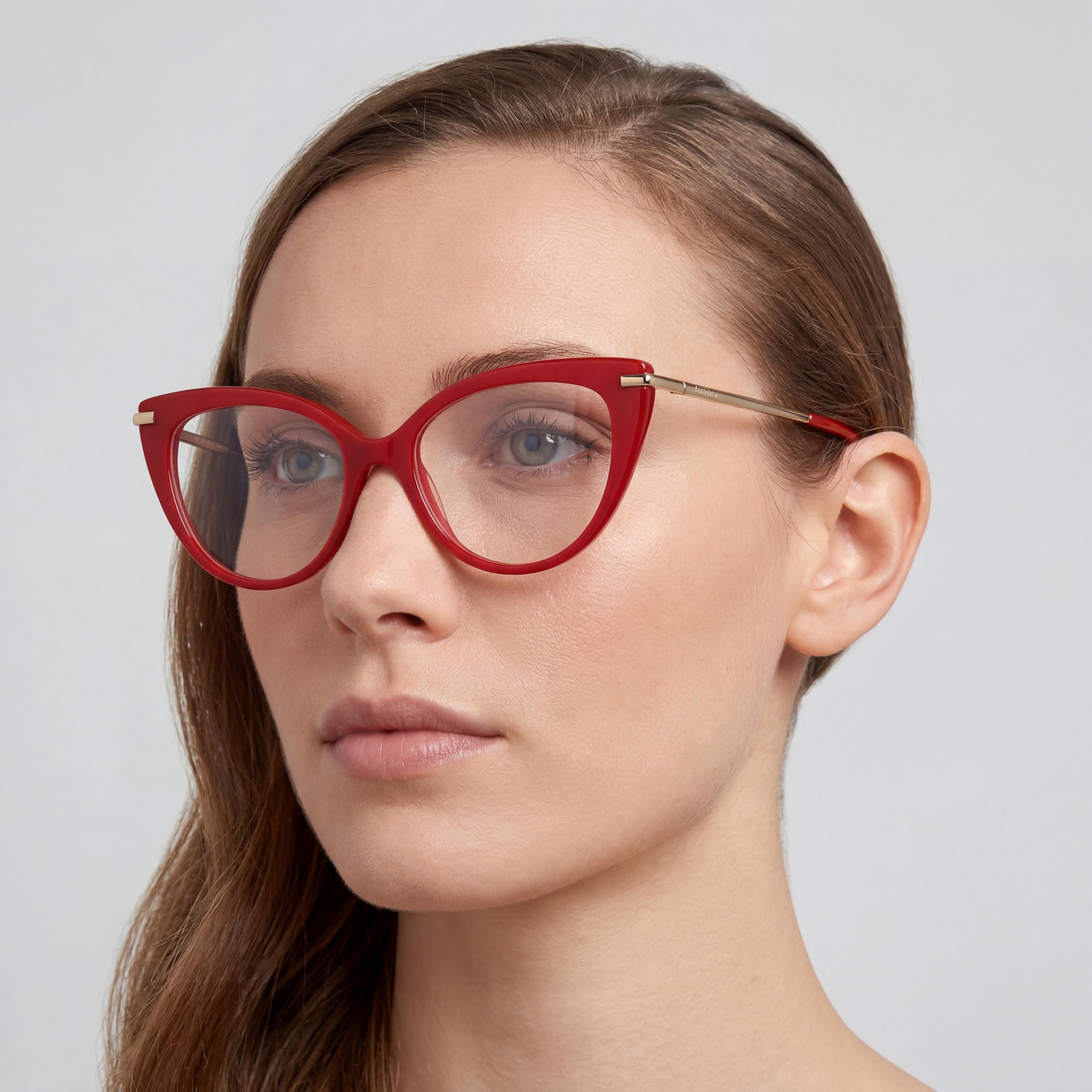 MaxMara Mm5145 Women's Dark Red / Pale Gold Plastic Eyewear Red Lenses 52-17-135mm, Photo 4