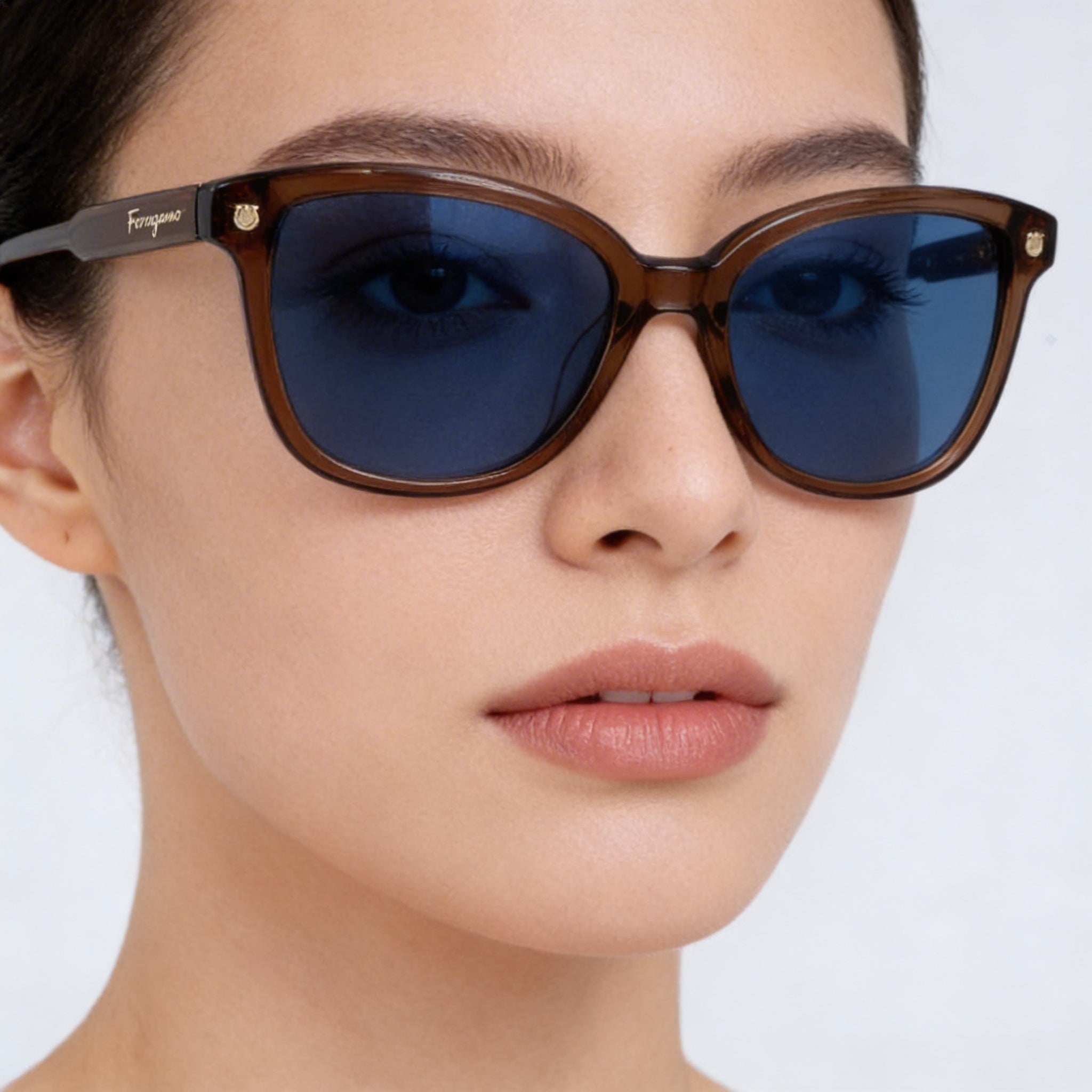 Ferragamo Contemporary Women's Brown Acetate Frame Blue Non-Polarized UV Sunglasses 56mm, Photo 3