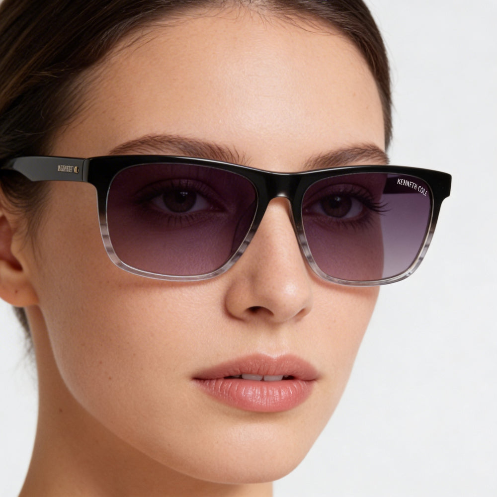 Kenneth Cole New York Kc5603b Gafas de sol de plástico para mujer, montura negra de cristal, lentes ahumadas degradadas de 56 mm