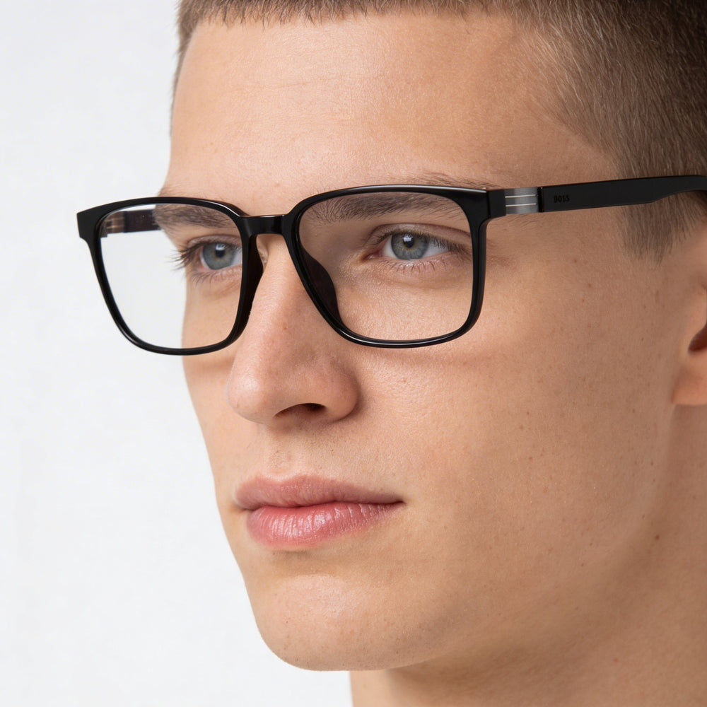Gafas unisex BOSS BOSS 1578 cuadradas de plástico negro con montura completa y lentes sin demostración 57-18-150