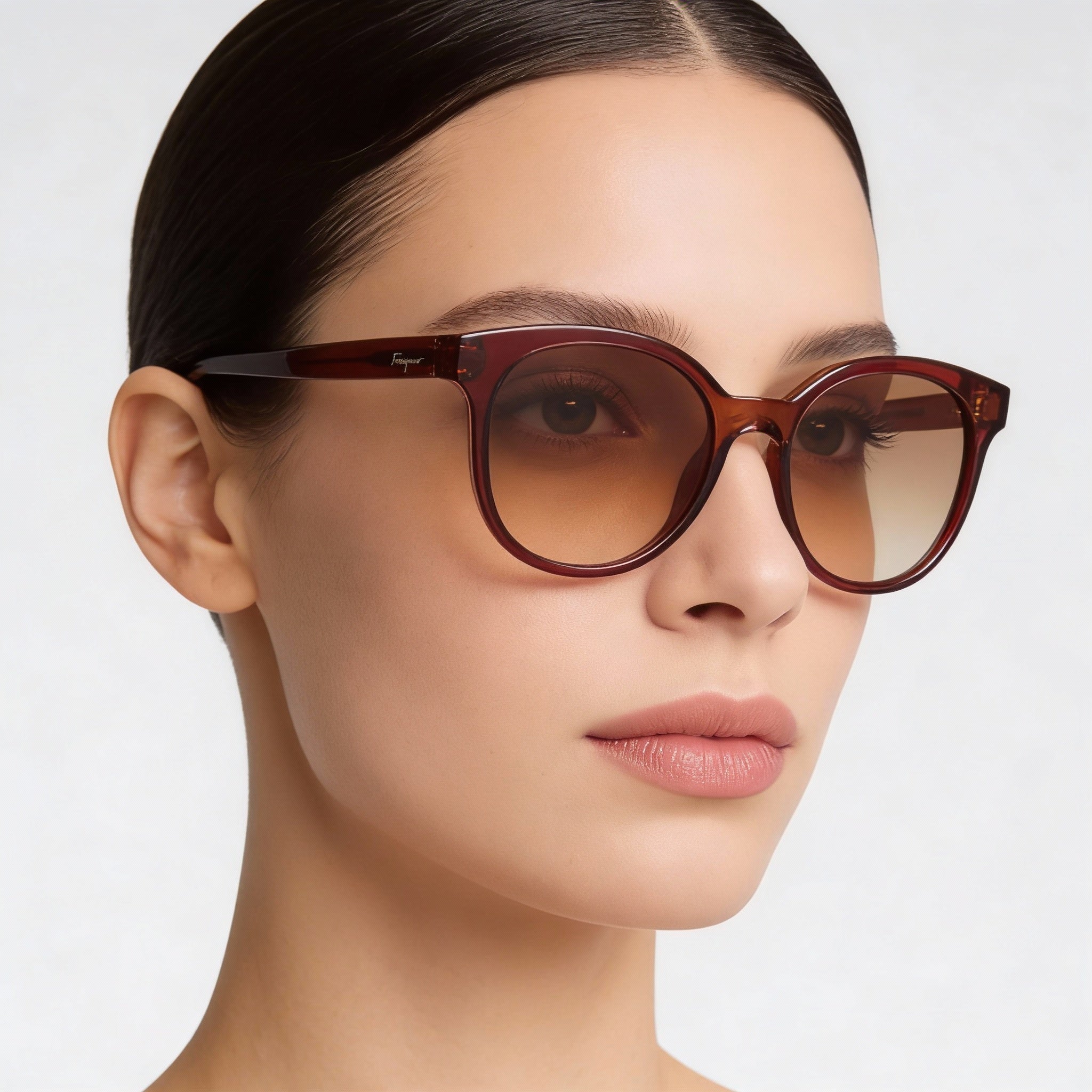 Salvatore Ferragamo Women's Classic Round Brown Crystal Plastic Brown Gradient UV Protection Sunglasses 53mm, Photo 4