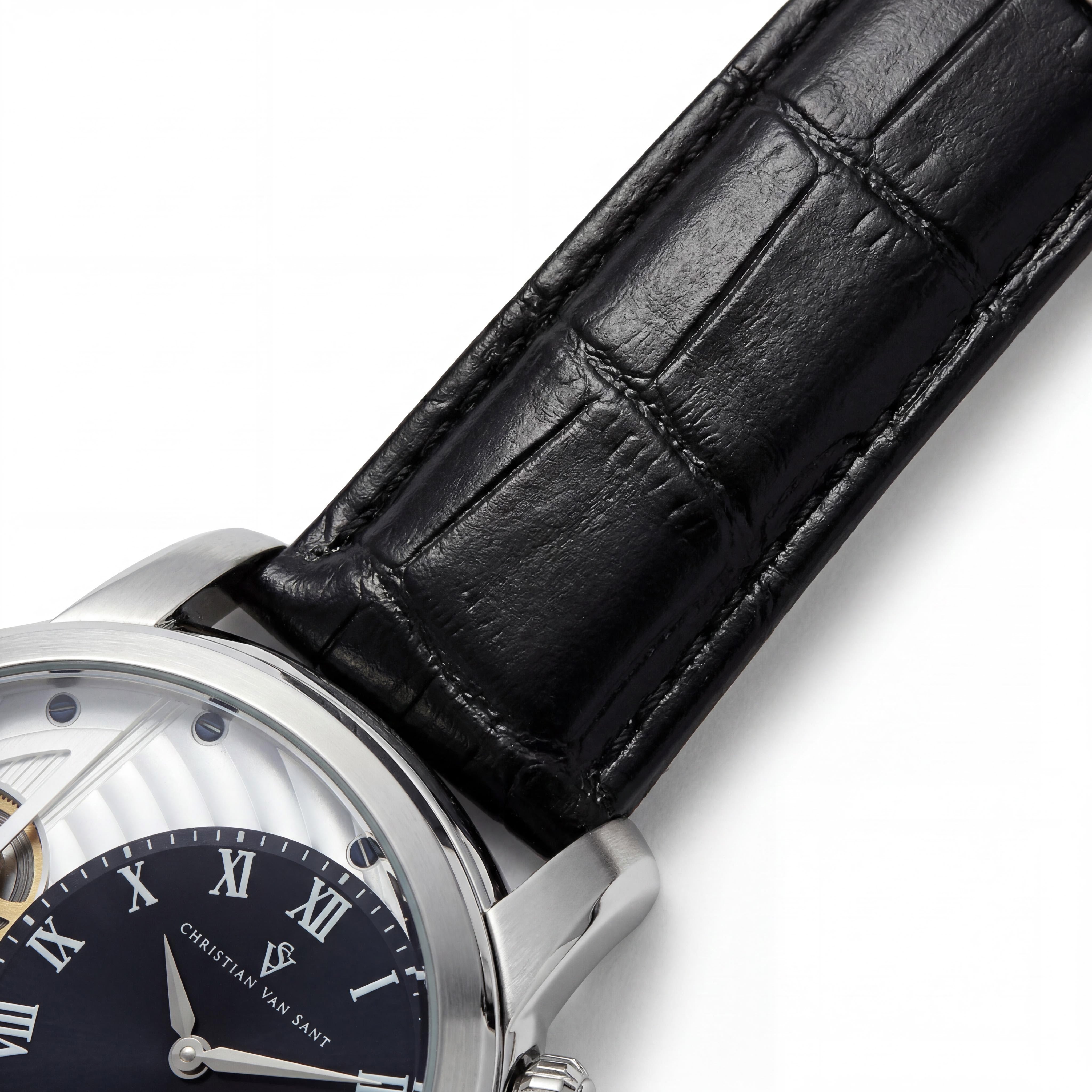 Reloj Christian Van Sant Sprocket Automático-Cuarzo para Hombre, Caja de Acero Inoxidable Negro, Esfera Negra, Correa de Cuero, Photo 3