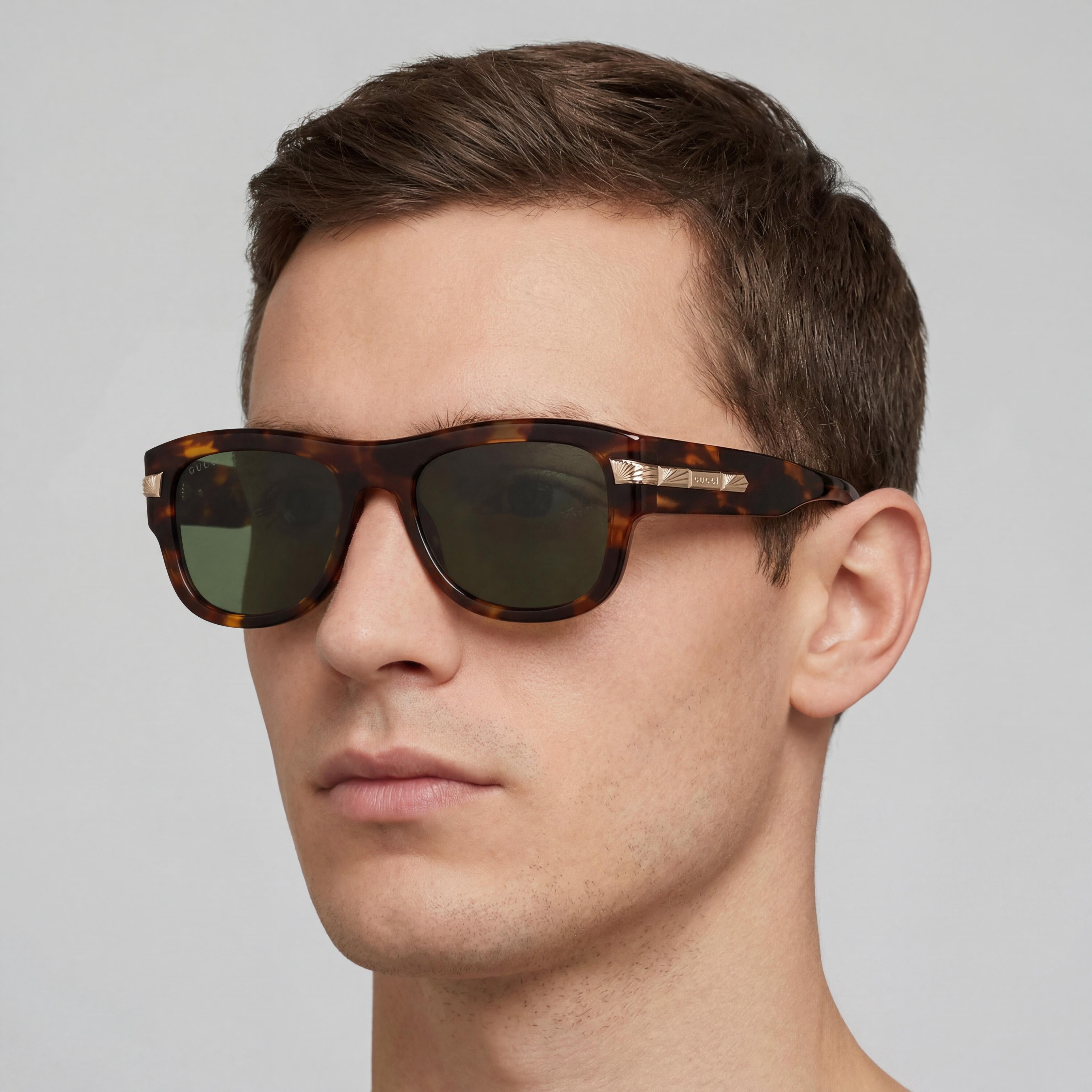 Gucci Model Casual Men's Sunglasses with Acetate Havana Frame and VERDE Lenses, 54mm Lens Width, Photo 5