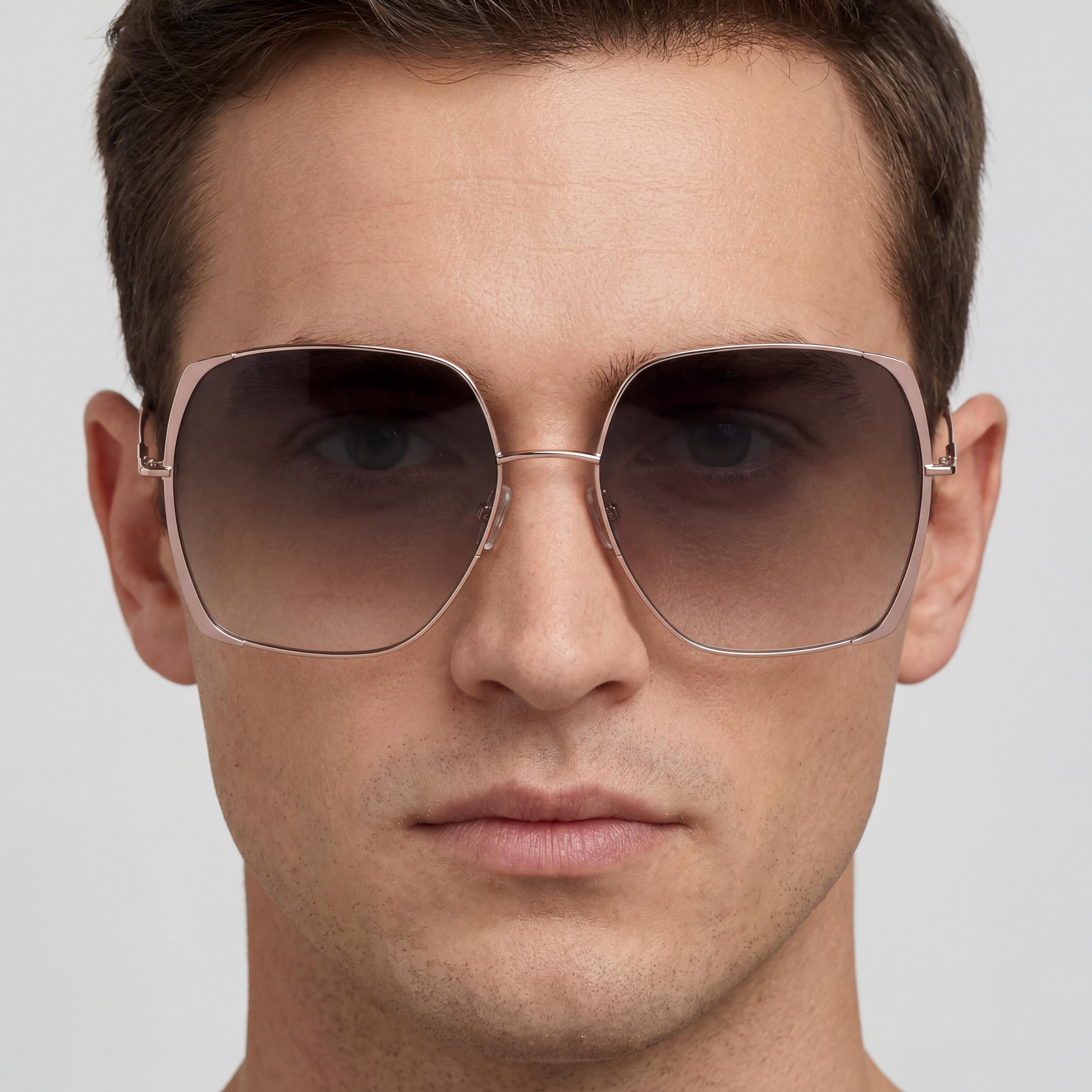 Gafas de sol casual para hombre Hugo Boss de acero inoxidable, montura nude dorada, lentes marrón gris doble tono 58mm, Photo 4