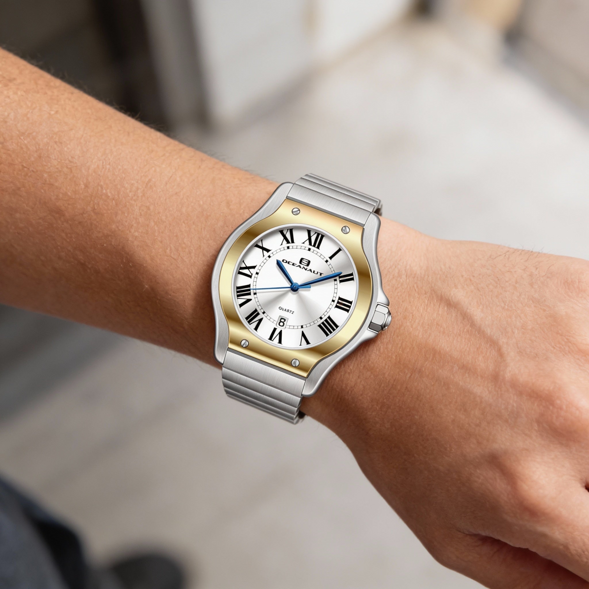 Oceanaut Quartz Movement Men's Silver Stainless Steel Case & Bracelet Watch with Silver Dial, Water Resistant, Photo 3