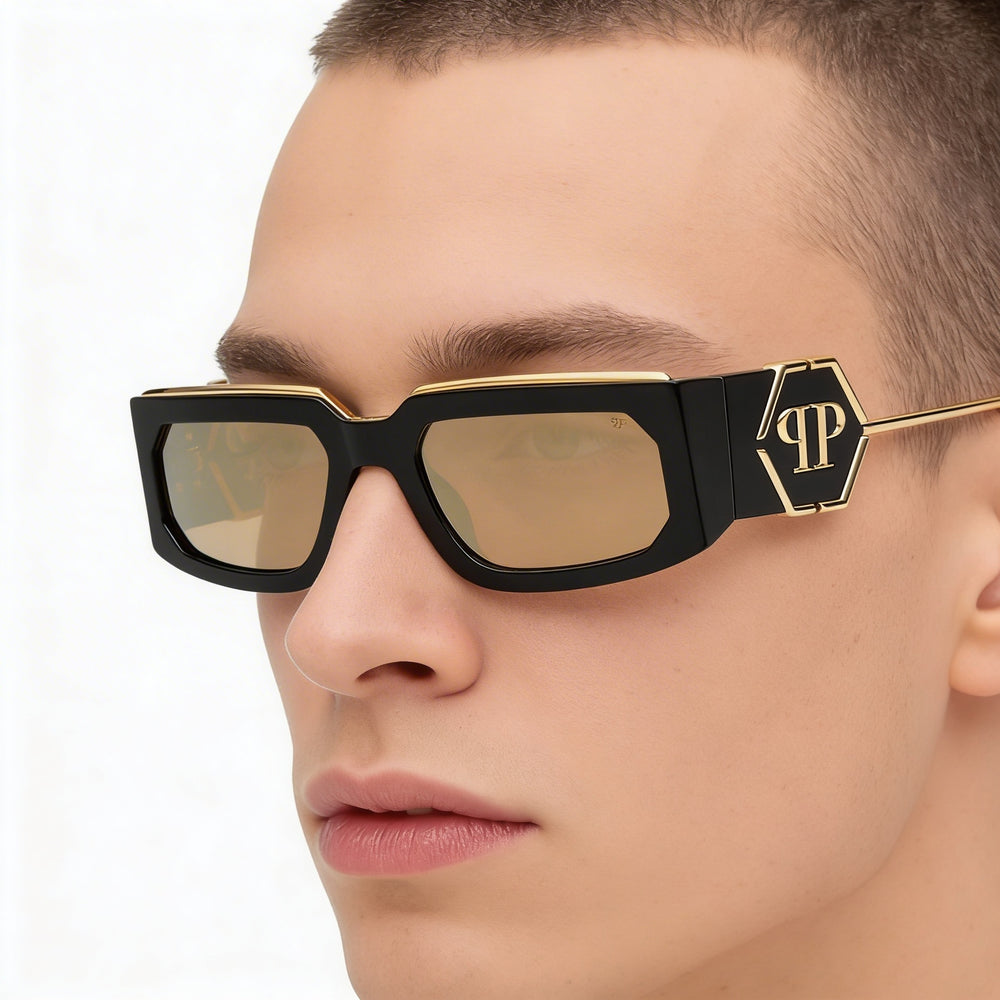 Philipp Plein Modern Unisex Multi-Coloured Cellulose Acetate Sunglasses UV Protection Smoke Mirror Gold Lenses 58mm