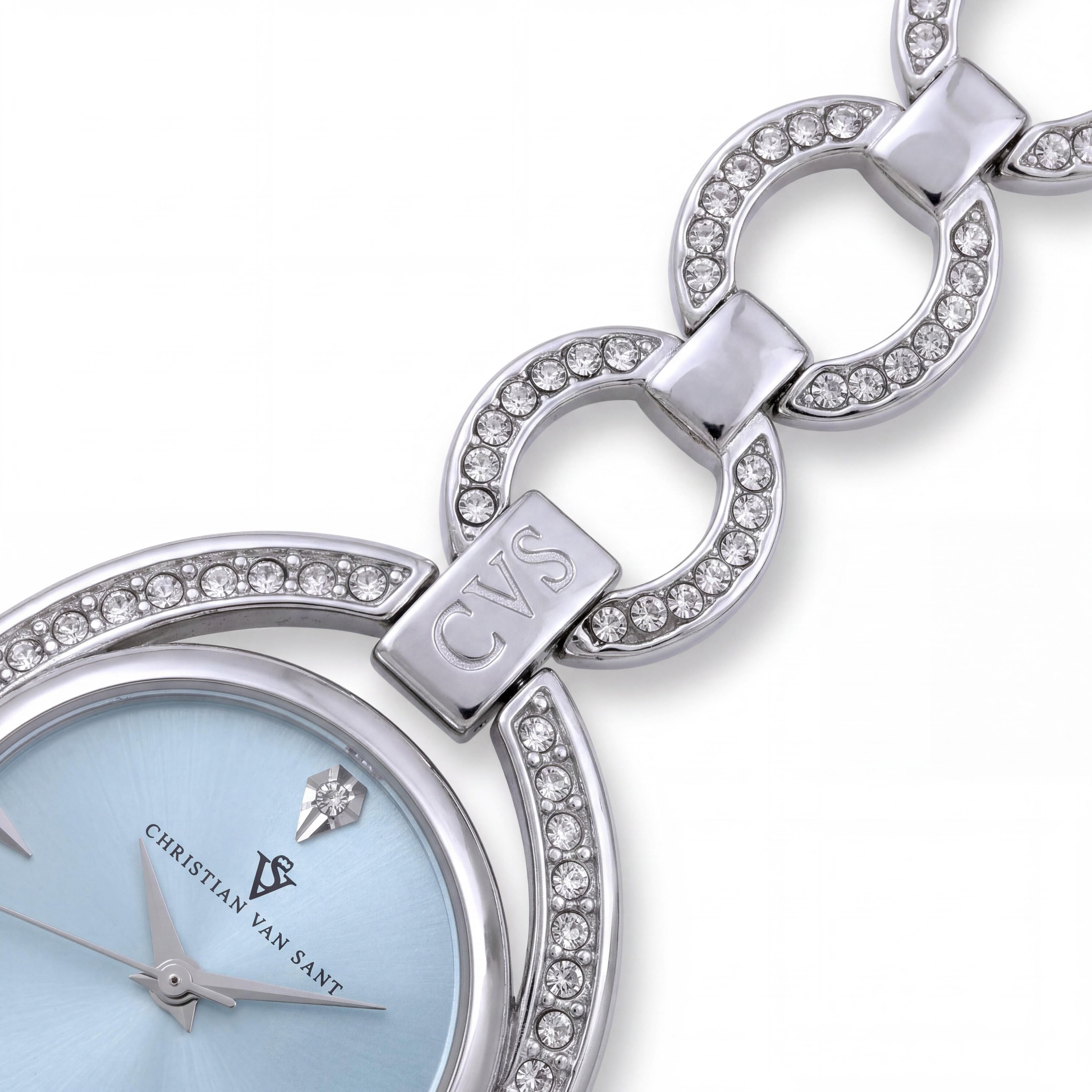Christian Van Sant CV2932 Women's Stainless Steel Blue Dial Quartz Round Watch, 7.5in Bracelet, Photo 3